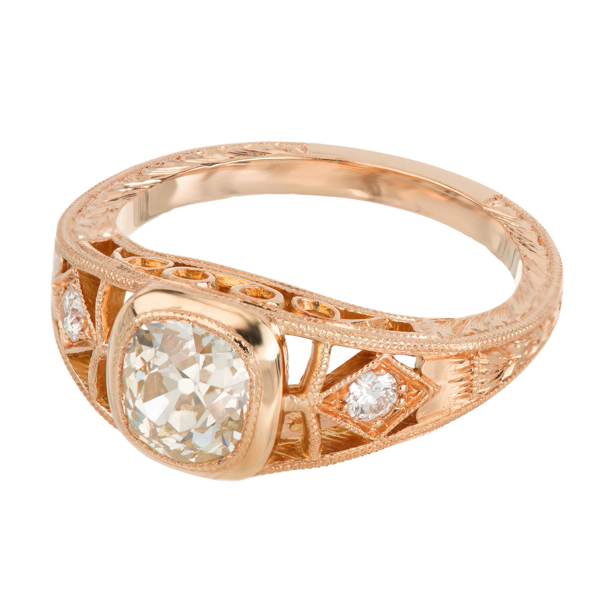 Old Mine Cut Peter Suchy GIA Certified 1.00 Carat Old Mine Diamond Rose Gold Engagement Ring For Sale