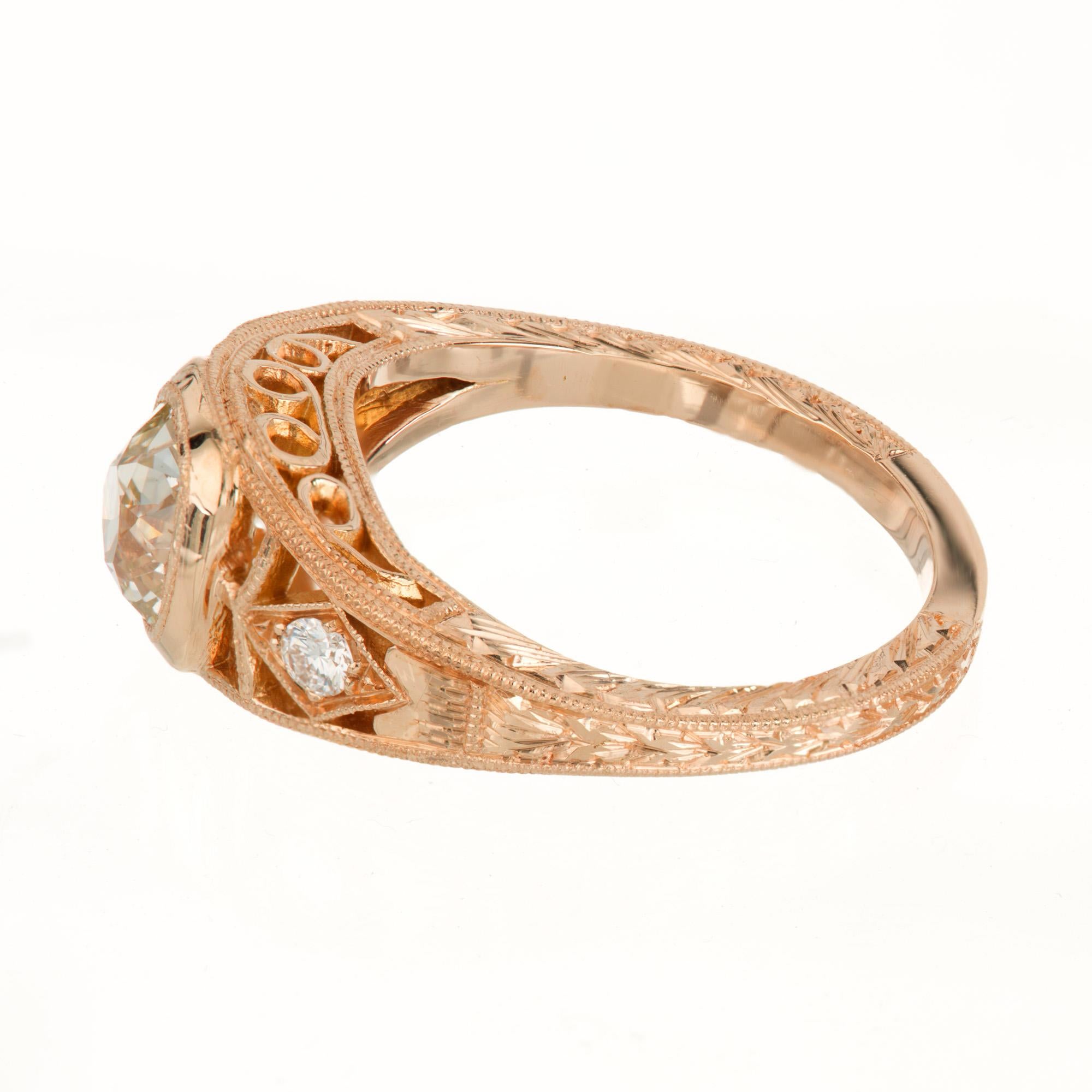 Men's Peter Suchy GIA Certified 1.00 Carat Old Mine Diamond Rose Gold Engagement Ring For Sale