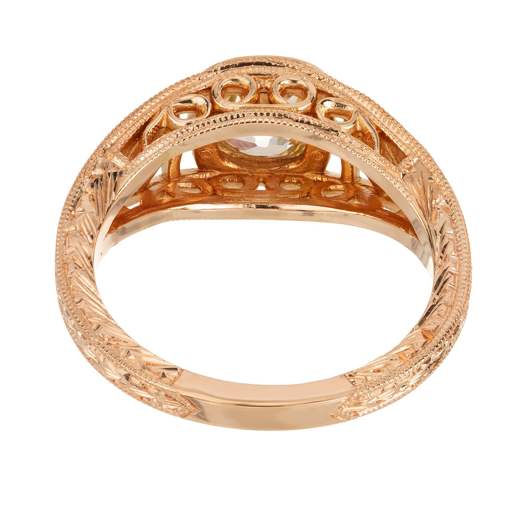 Peter Suchy GIA Certified 1.00 Carat Old Mine Diamond Rose Gold Engagement Ring For Sale 1