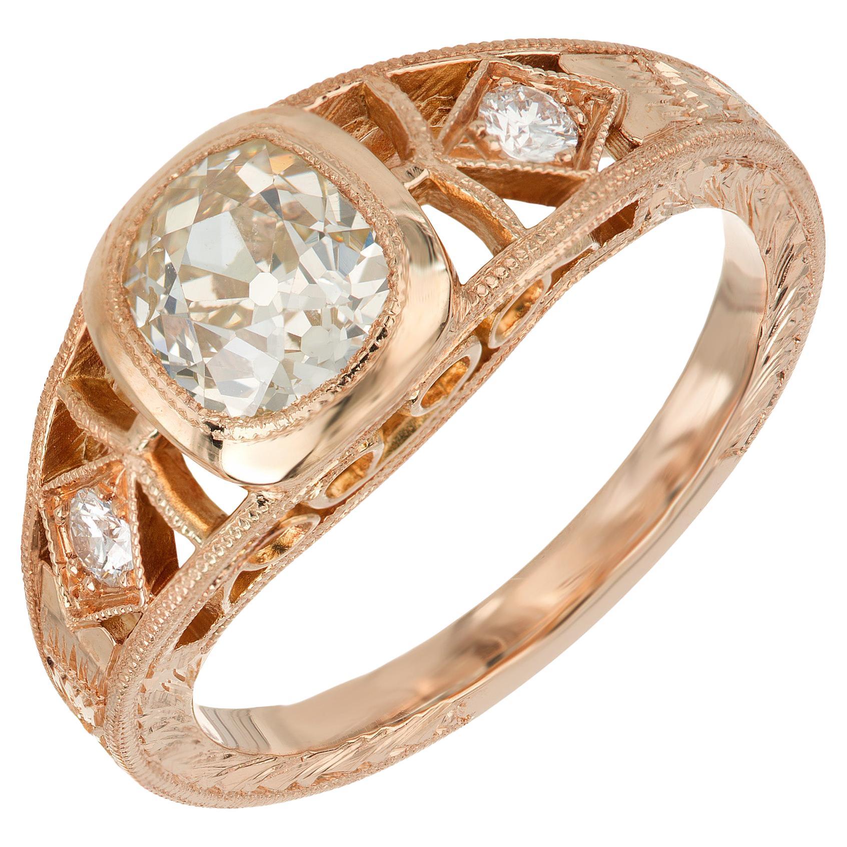 Peter Suchy GIA Certified 1.00 Carat Old Mine Diamond Rose Gold Engagement Ring For Sale