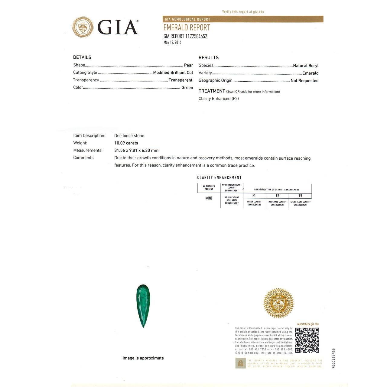 Peter Suchy GIA 10,09 Karat Kolumbianische Birne Smaragd Diamant Gold Anhänger Halskette (Tropfenschliff) im Angebot