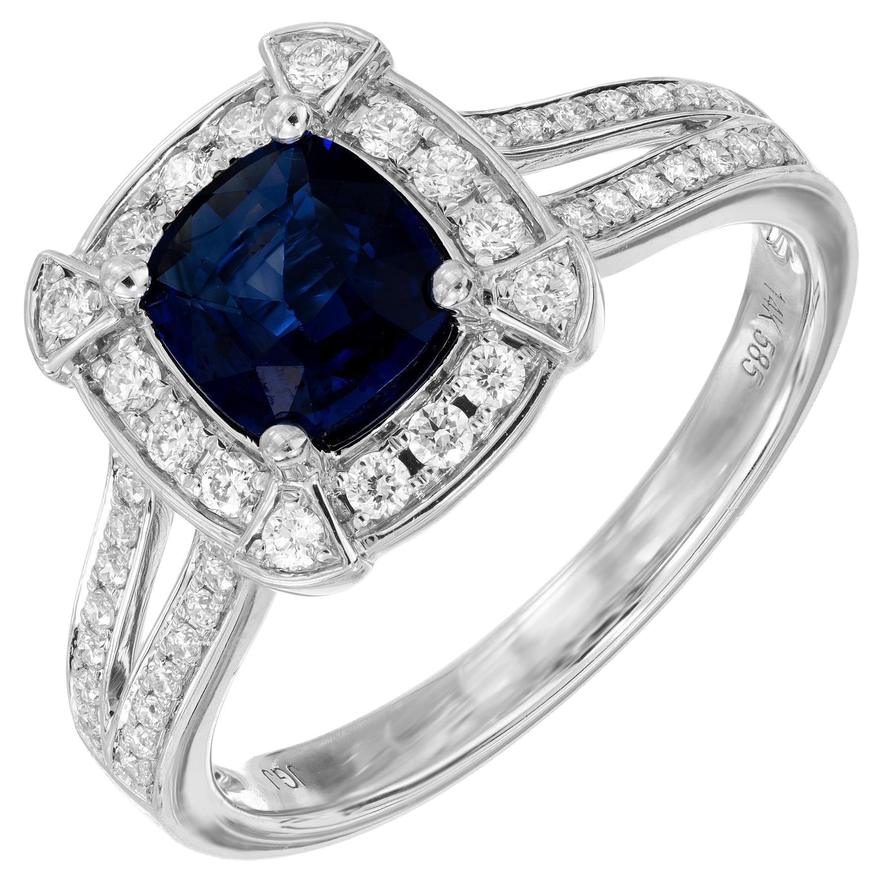Peter Suchy, bague de fiançailles en or avec saphir bleu certifié GIA de 1,01 carat et diamants 