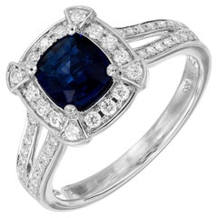 Peter Suchy GIA Certified 1.01 Carat Blue Sapphire Diamond Gold Engagement Ring