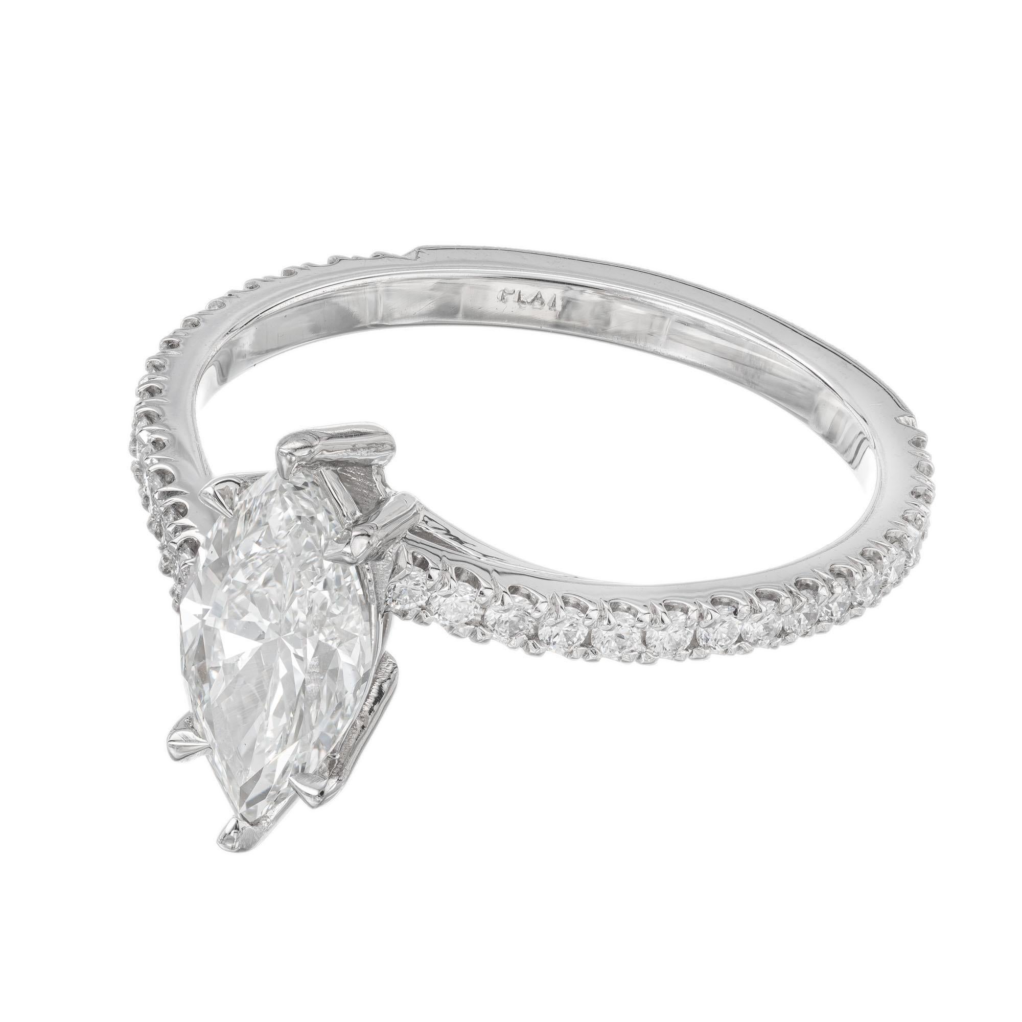 Taille Marquise Bague de fiançailles bi-pass Peter Suchy en platine avec diamant de 1,01 carat certifié GIA en vente