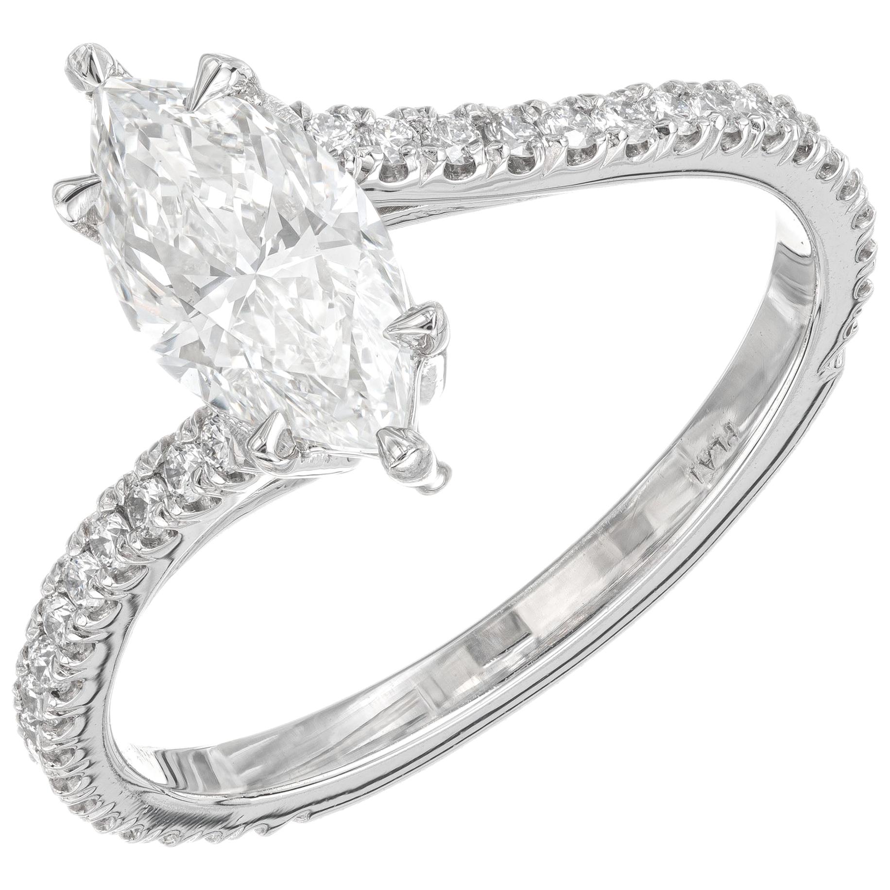 Bague de fiançailles bi-pass Peter Suchy en platine avec diamant de 1,01 carat certifié GIA en vente