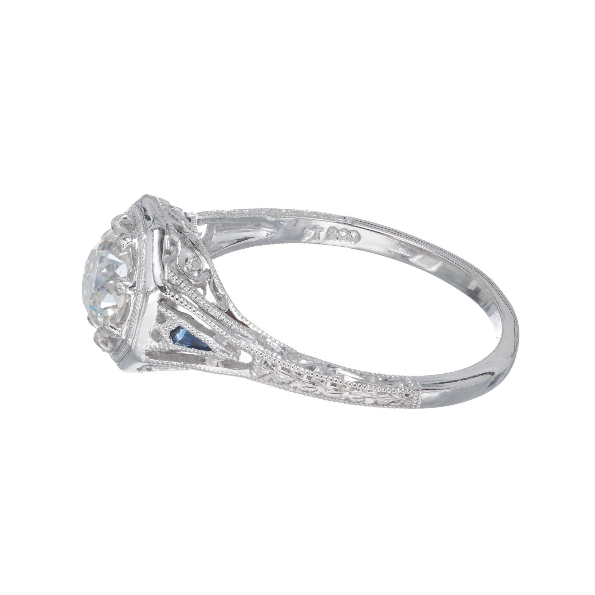 Peter Suchy GIA Certified 1.01 Carat Diamond Sapphire Platinum Engagement Ring In Excellent Condition In Stamford, CT