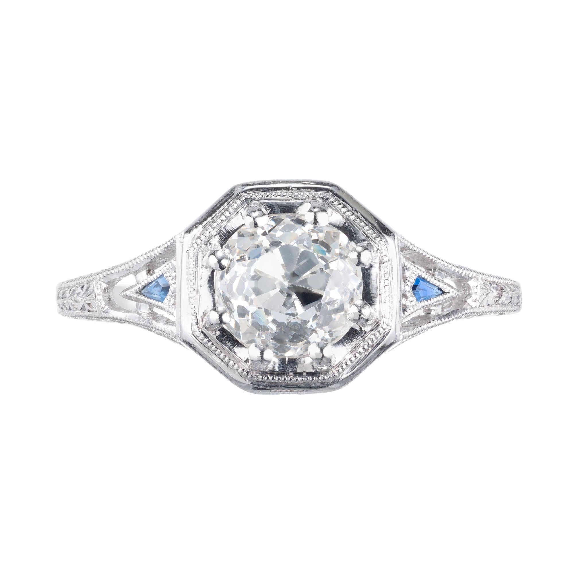 Peter Suchy GIA Certified 1.01 Carat Diamond Sapphire Platinum Engagement Ring