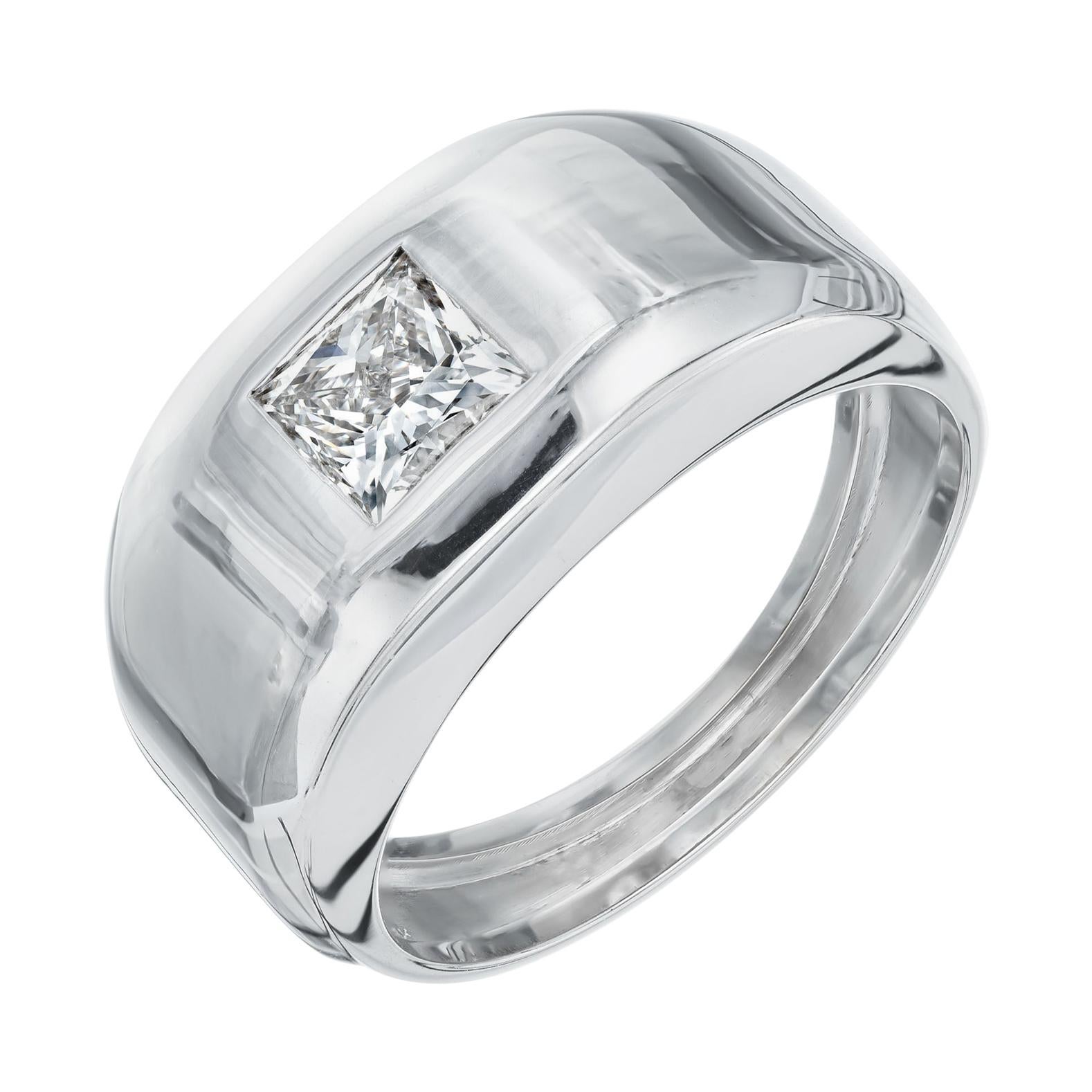 Bague de fiançailles unisexe Peter Suchy en or blanc avec diamant de 1,01 carat certifié par le GIA