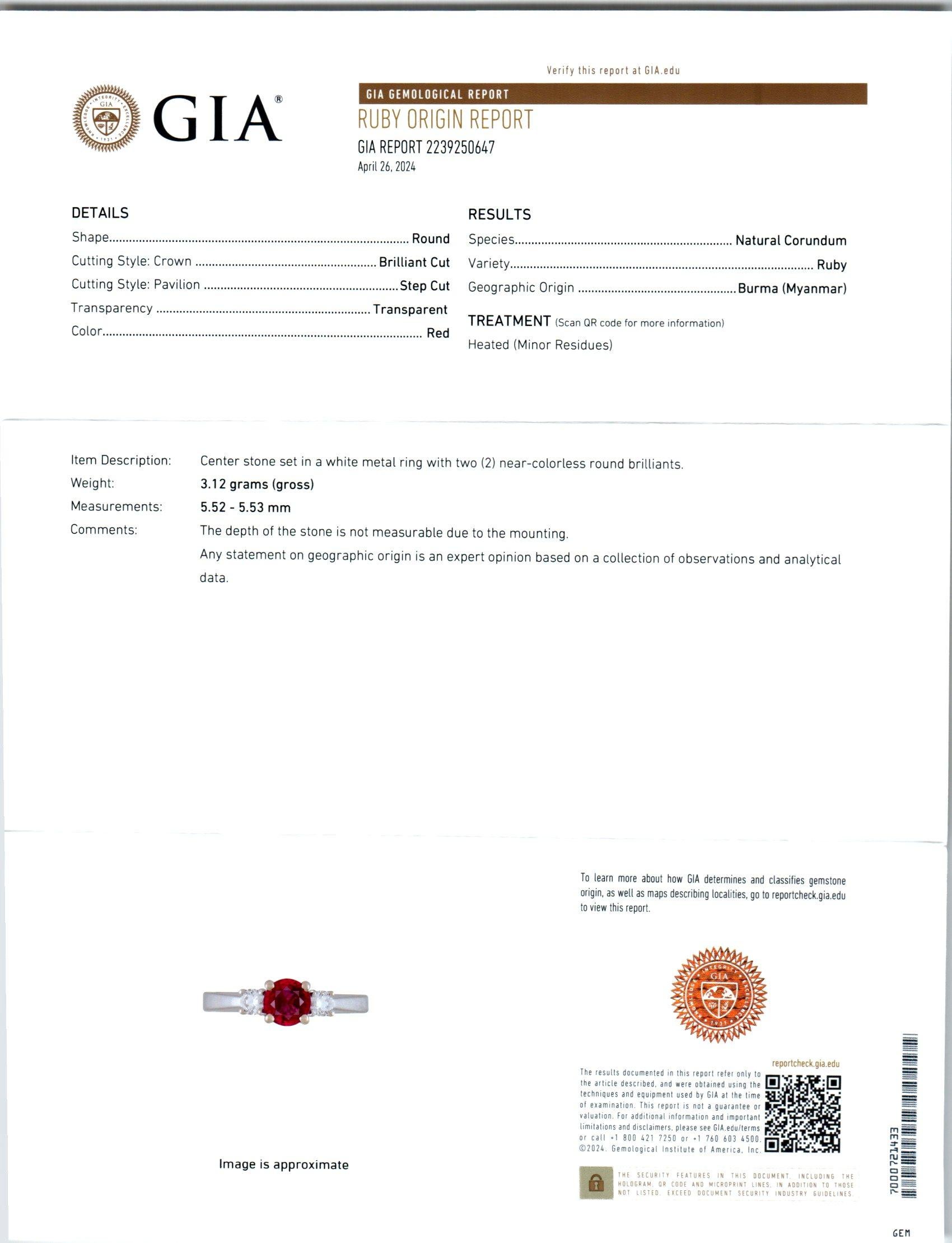 Peter Suchy GIA Certified 1.03 Carat Ruby Diamond White Gold Engagement Ring In New Condition For Sale In Stamford, CT