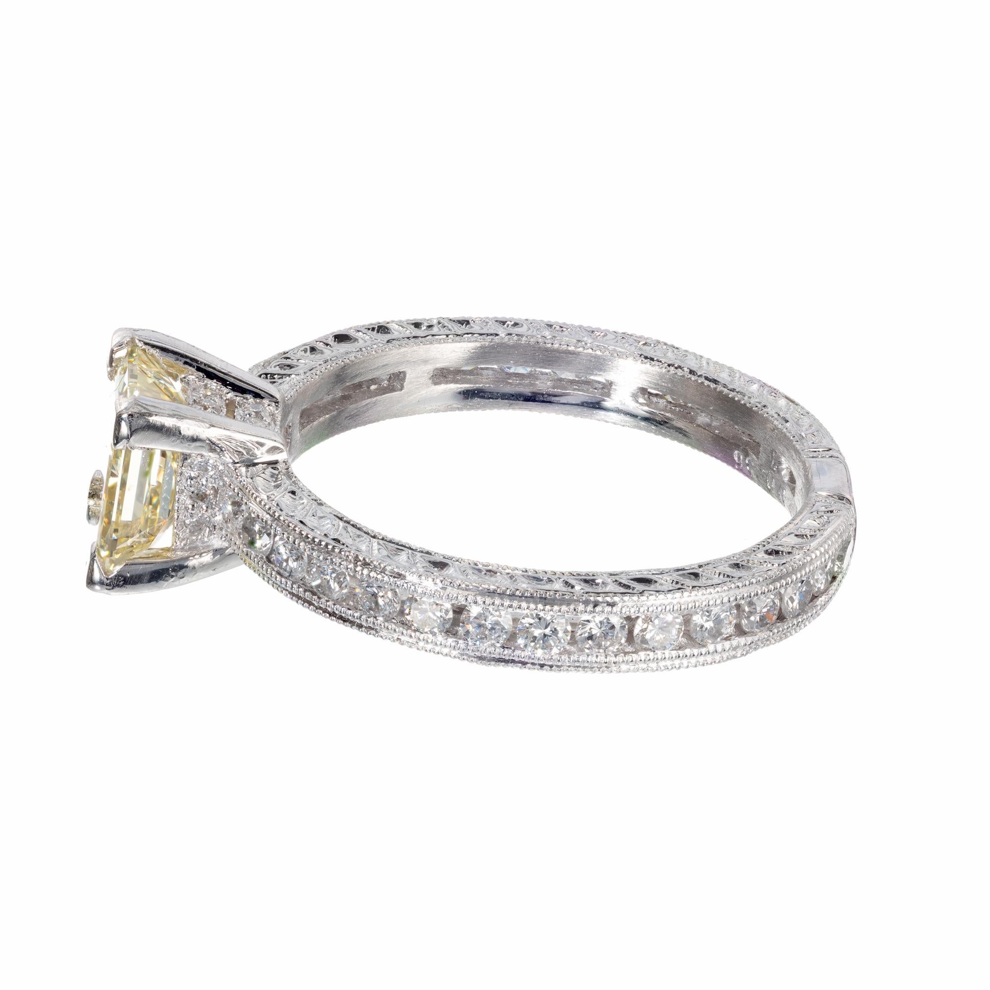 Princess Cut Peter Suchy GIA Certified 1.04 Carat Yellow Diamond Platinum Engagement Ring For Sale