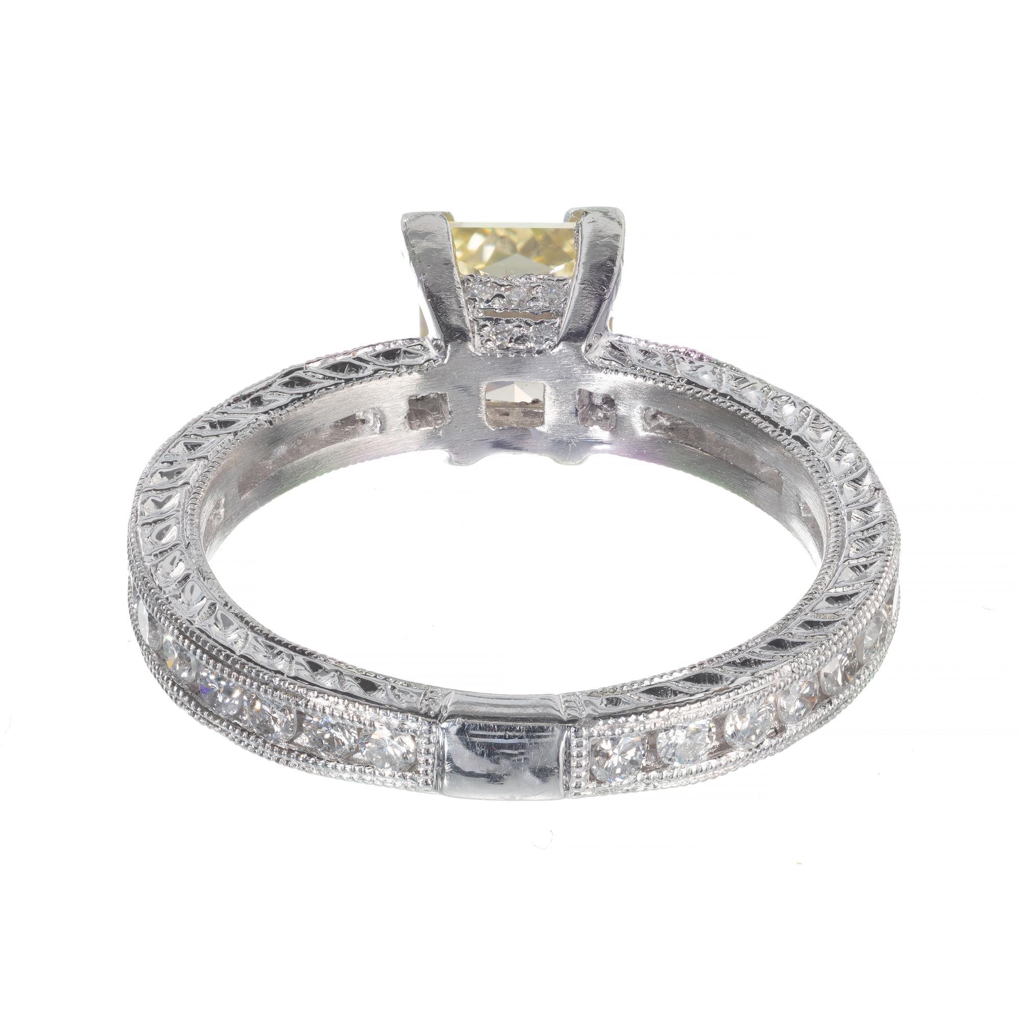 Peter Suchy GIA Certified 1.04 Carat Yellow Diamond Platinum Engagement Ring In New Condition For Sale In Stamford, CT