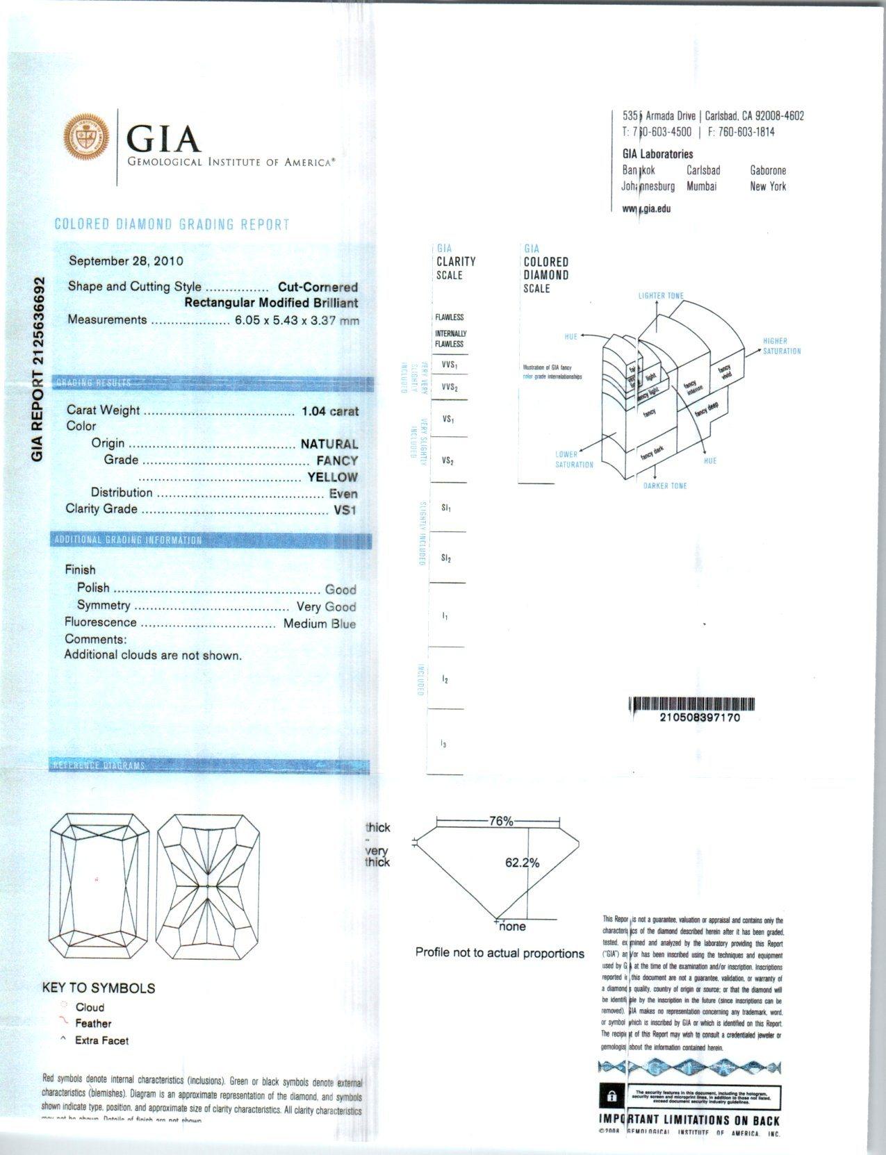 Peter Suchy GIA Certified 1.04 Carat Yellow Diamond Platinum Engagement Ring For Sale 3