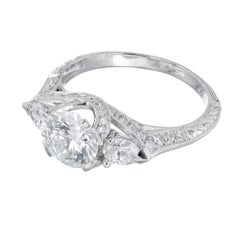 Peter Suchy GIA 1.05 Carat Round Diamond Platinum Three-Stone Engagement Ring