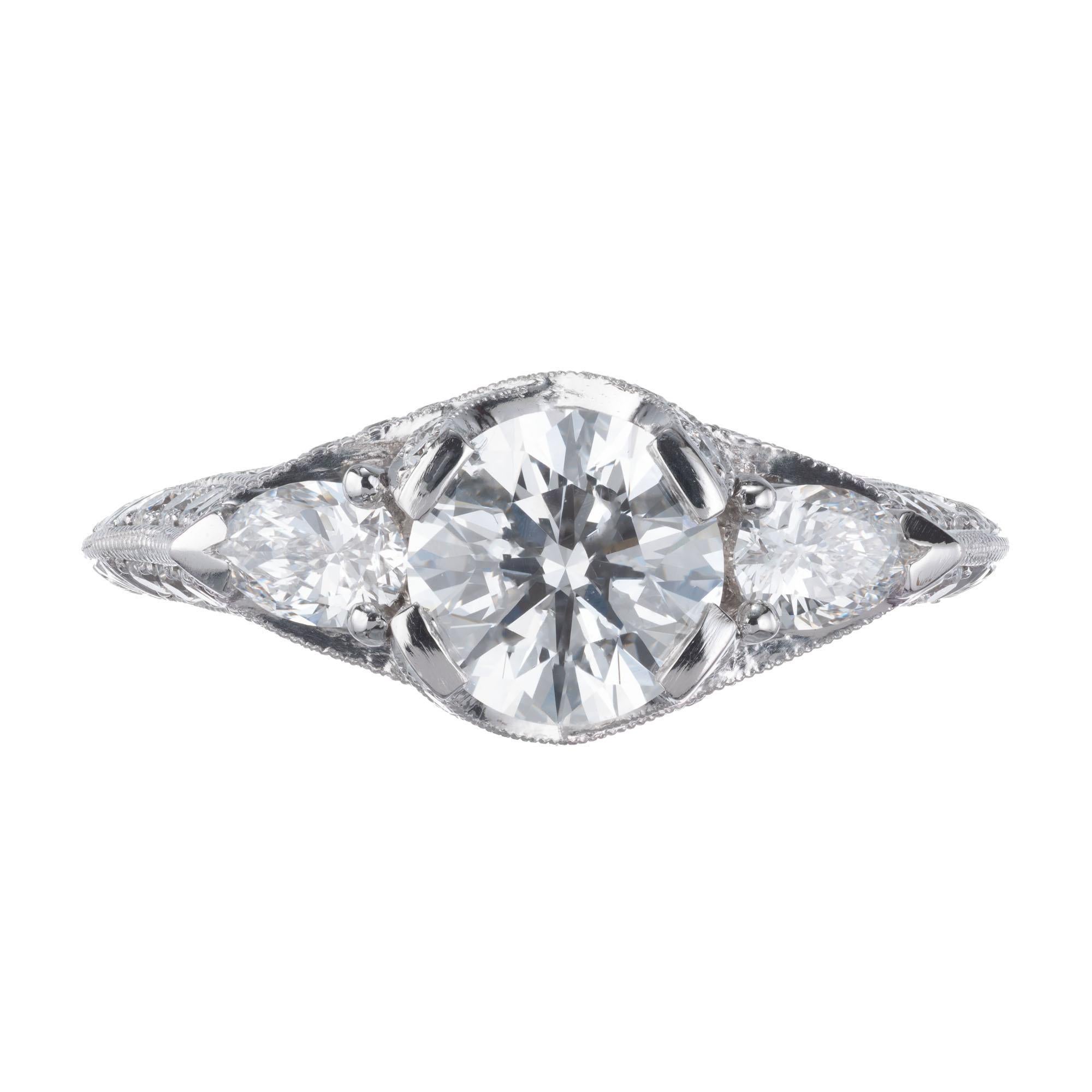Round Cut Peter Suchy GIA 1.05 Carat Round Diamond Platinum Three-Stone Engagement Ring For Sale