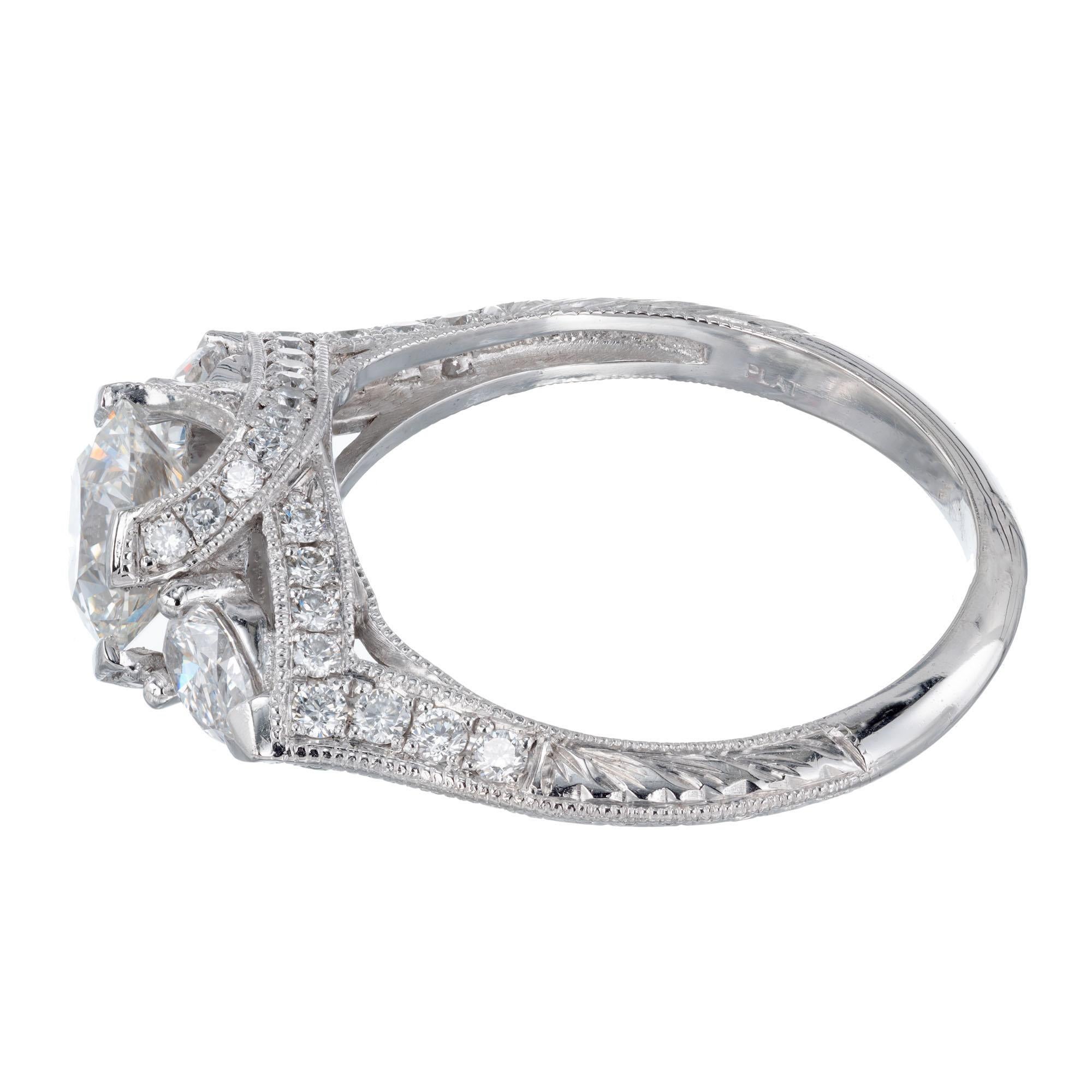 Peter Suchy GIA 1.05 Carat Round Diamond Platinum Three-Stone Engagement Ring In New Condition For Sale In Stamford, CT