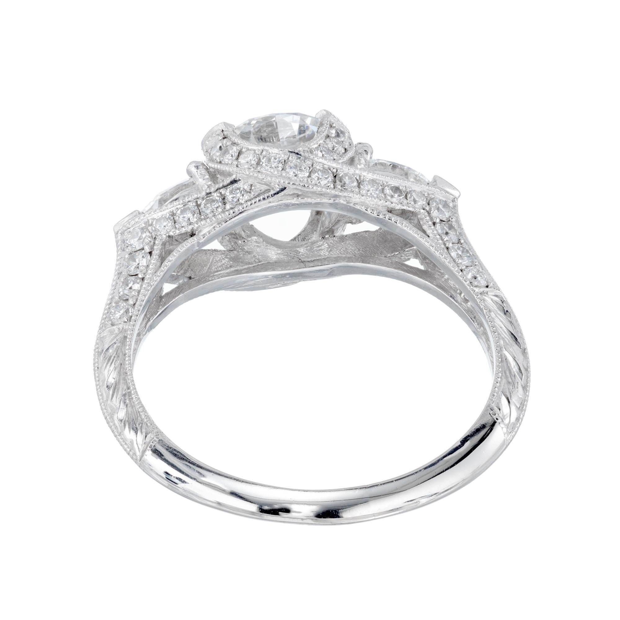 Women's Peter Suchy GIA 1.05 Carat Round Diamond Platinum Three-Stone Engagement Ring For Sale