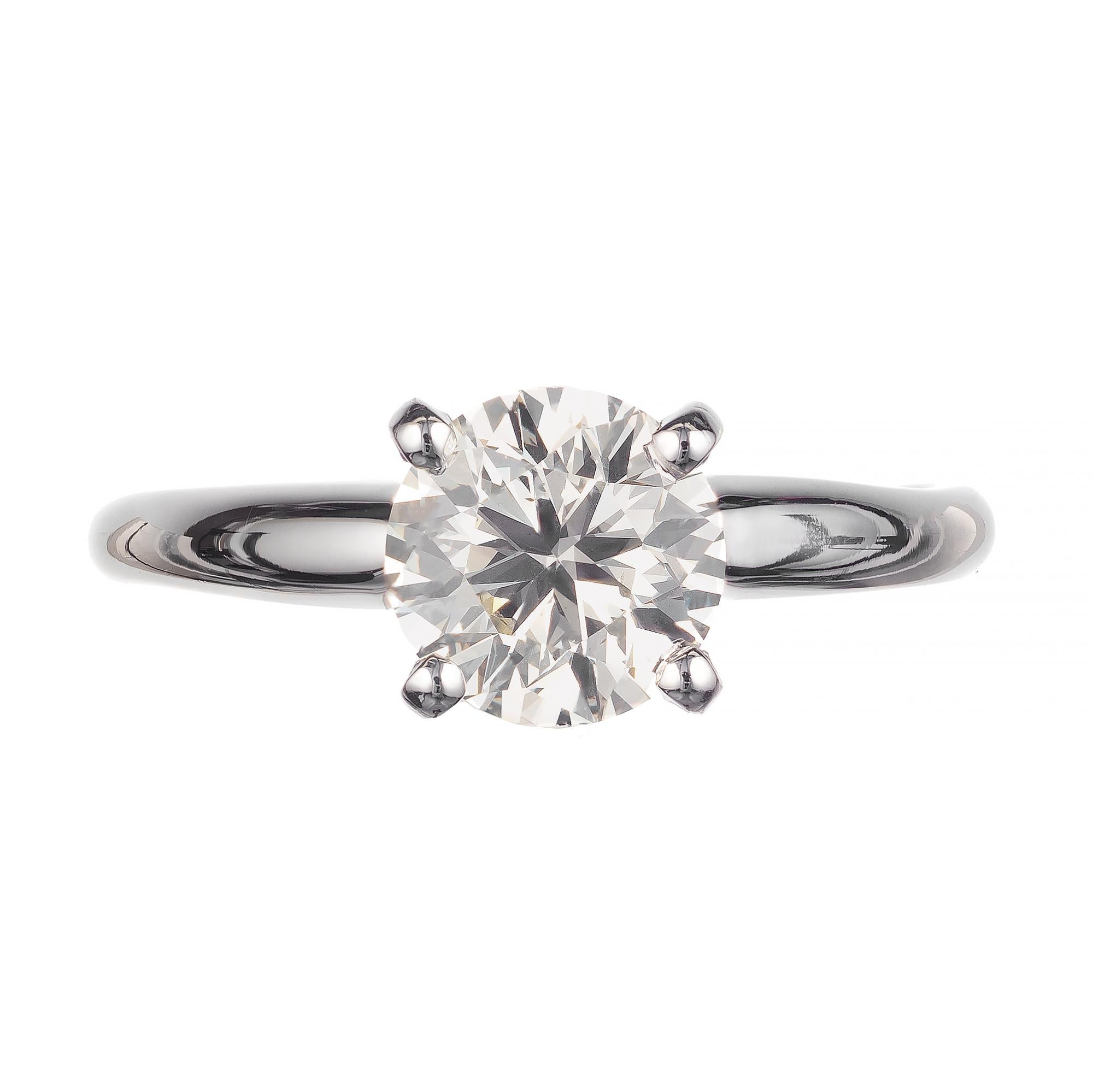 Diamond solitaire old European cut round brilliant diamond engagement ring. The center round stone is GIA certified set in a simple platinum setting created by the Peter Suchy Workshop.

1 Old European cut round brilliant cut M-I1diamond,