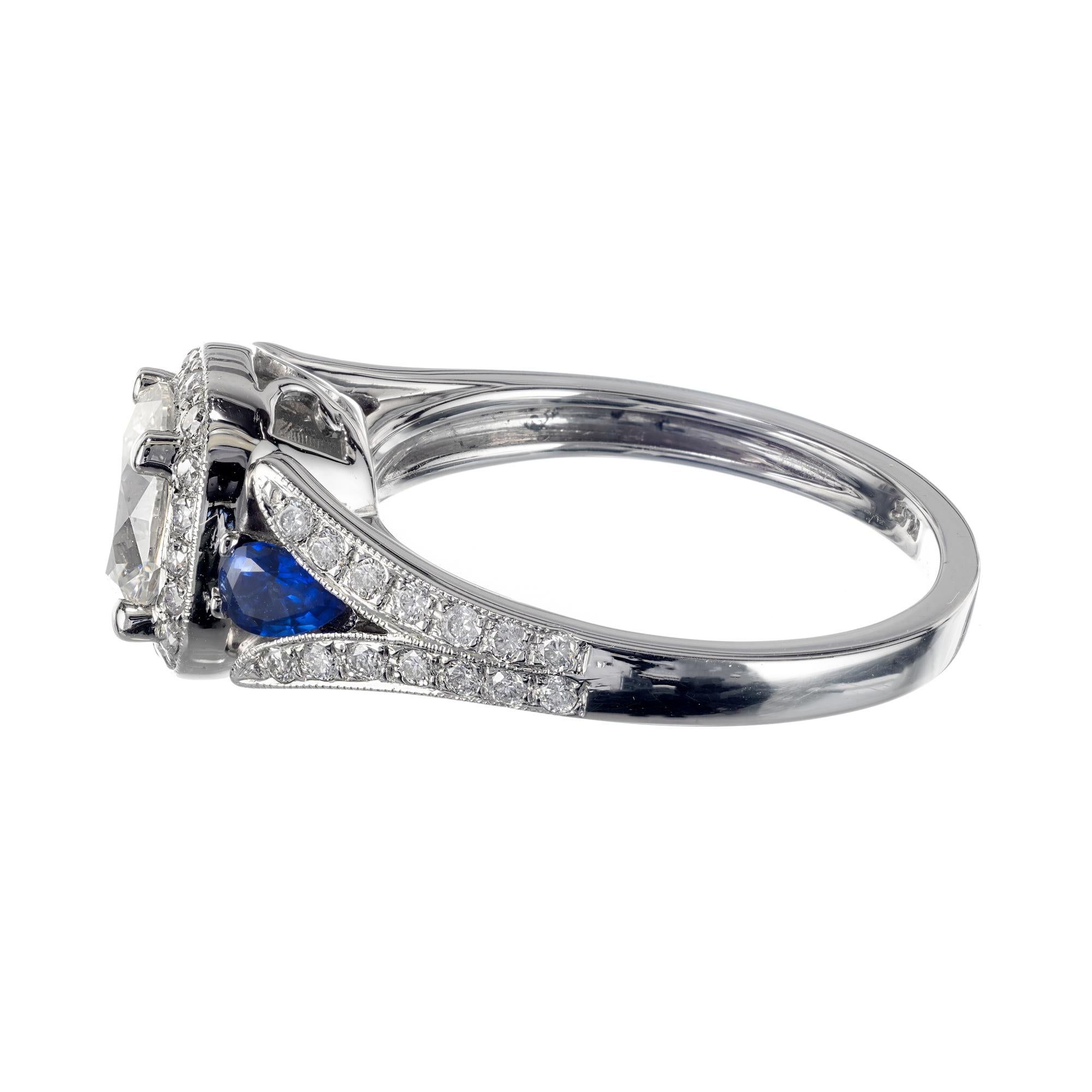 Oval Cut Peter Suchy GIA Certified 1.05 Carat Diamond Sapphire Platinum Engagement Ring