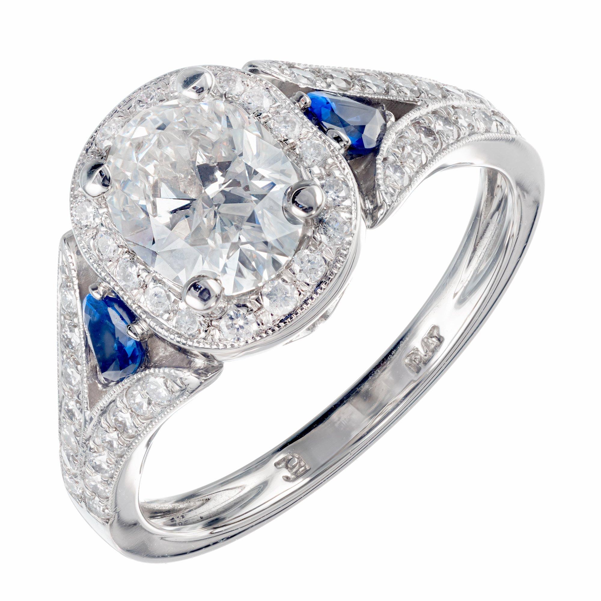Peter Suchy GIA Certified 1.05 Carat Diamond Sapphire Platinum Engagement Ring