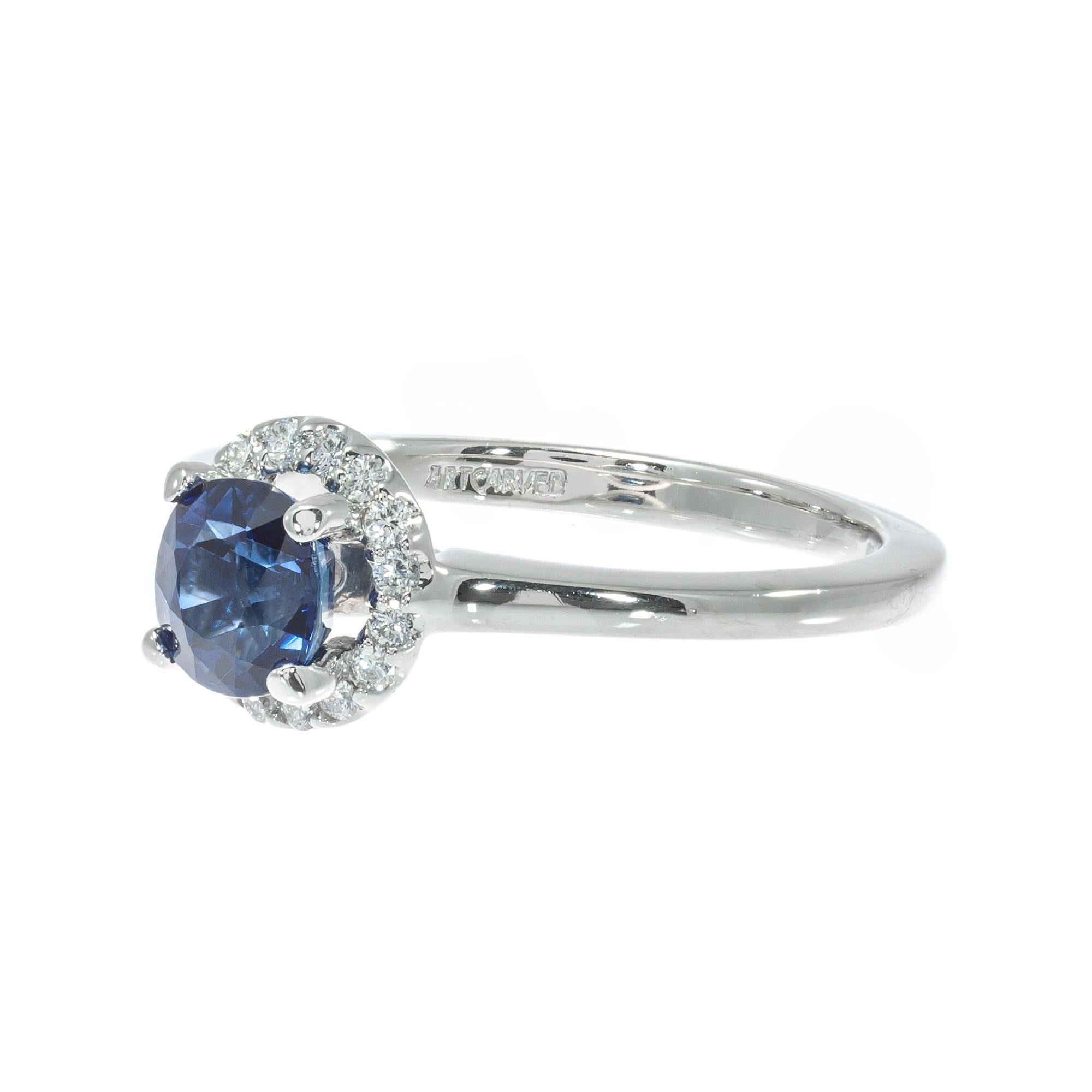 Peter Suchy GIA Certified 1.05 Carat Sapphire Diamond Platinum Engagement Ring In New Condition For Sale In Stamford, CT
