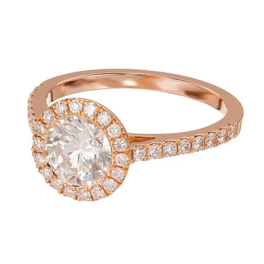 Round Cut Peter Suchy GIA Certified 1.06 Carat Diamond Halo Rose Gold Engagement Ring For Sale