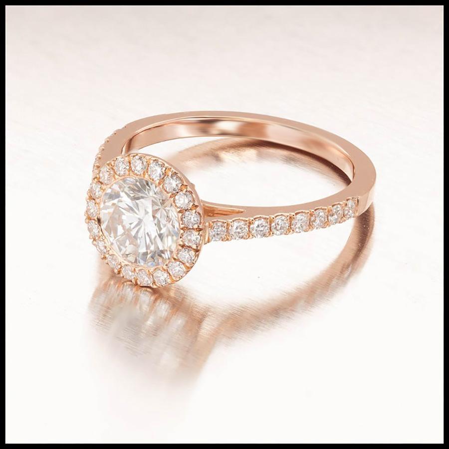 Women's Peter Suchy GIA Certified 1.06 Carat Diamond Halo Rose Gold Engagement Ring For Sale
