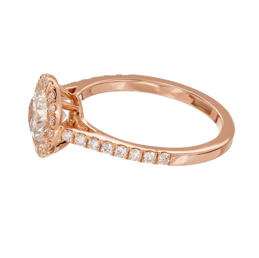Peter Suchy GIA Certified 1.06 Carat Diamond Halo Rose Gold Engagement Ring For Sale 1