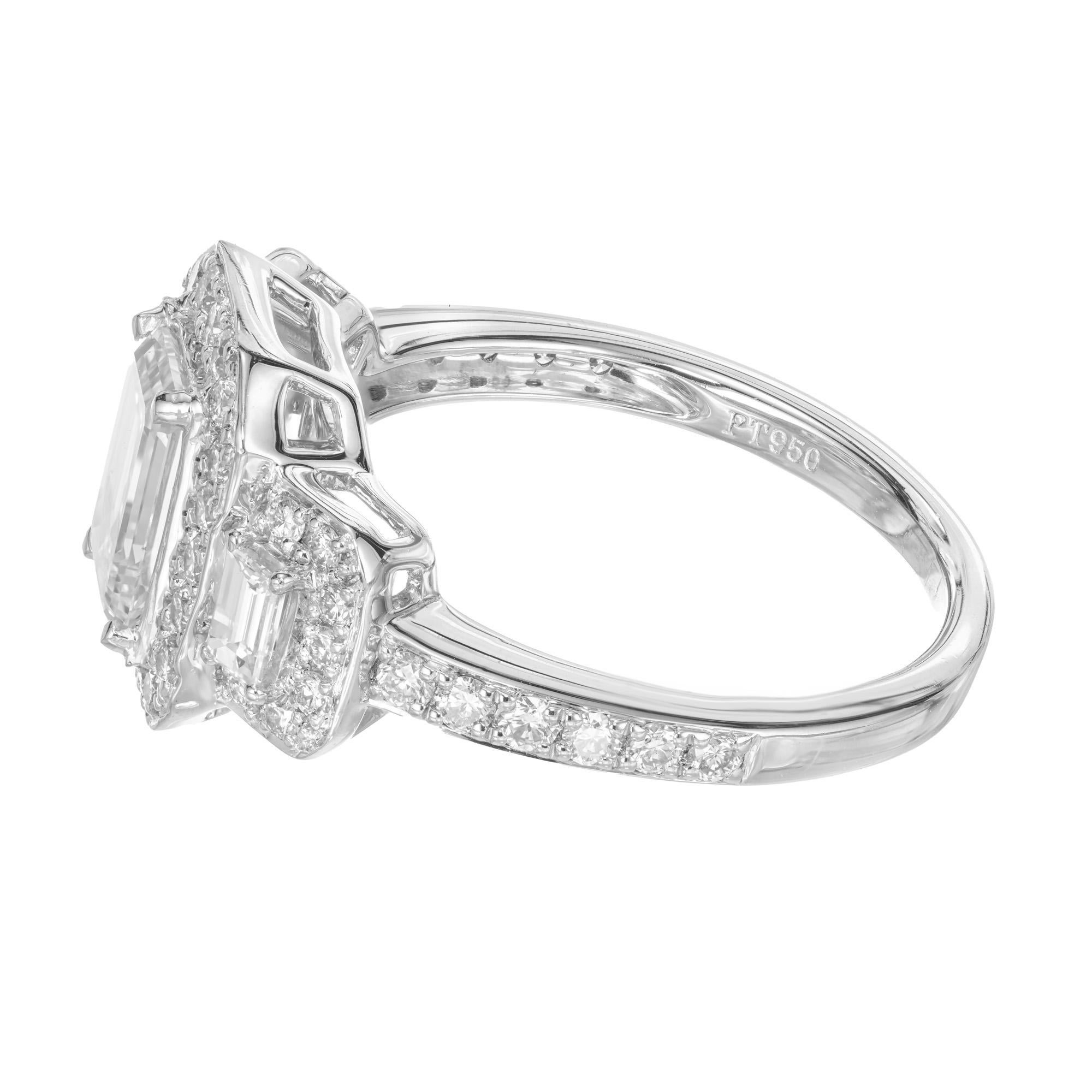 Women's Peter Suchy GIA 1.08 Carat Diamond Halo Platinum Three-Stone Engagement Ring For Sale