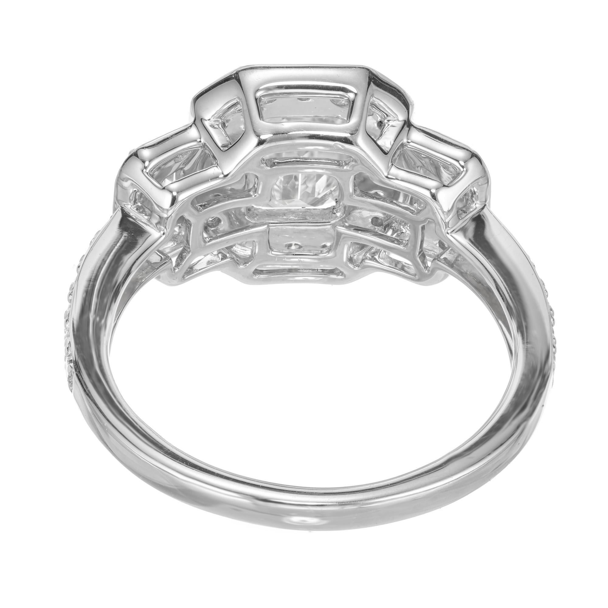 Peter Suchy GIA 1.08 Carat Diamond Halo Platinum Three-Stone Engagement Ring For Sale 1