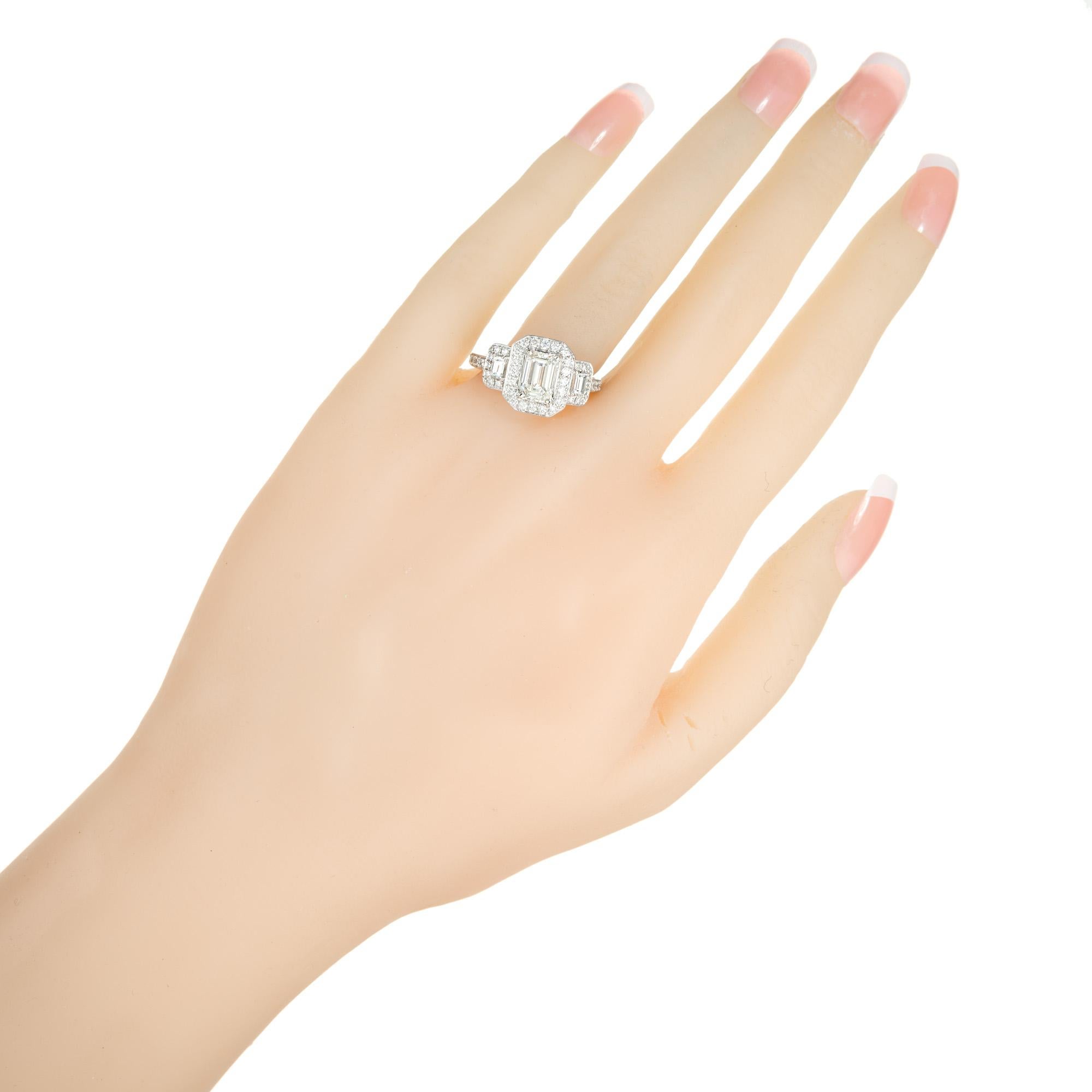 Peter Suchy GIA 1.08 Carat Diamond Halo Platinum Three-Stone Engagement Ring For Sale 3