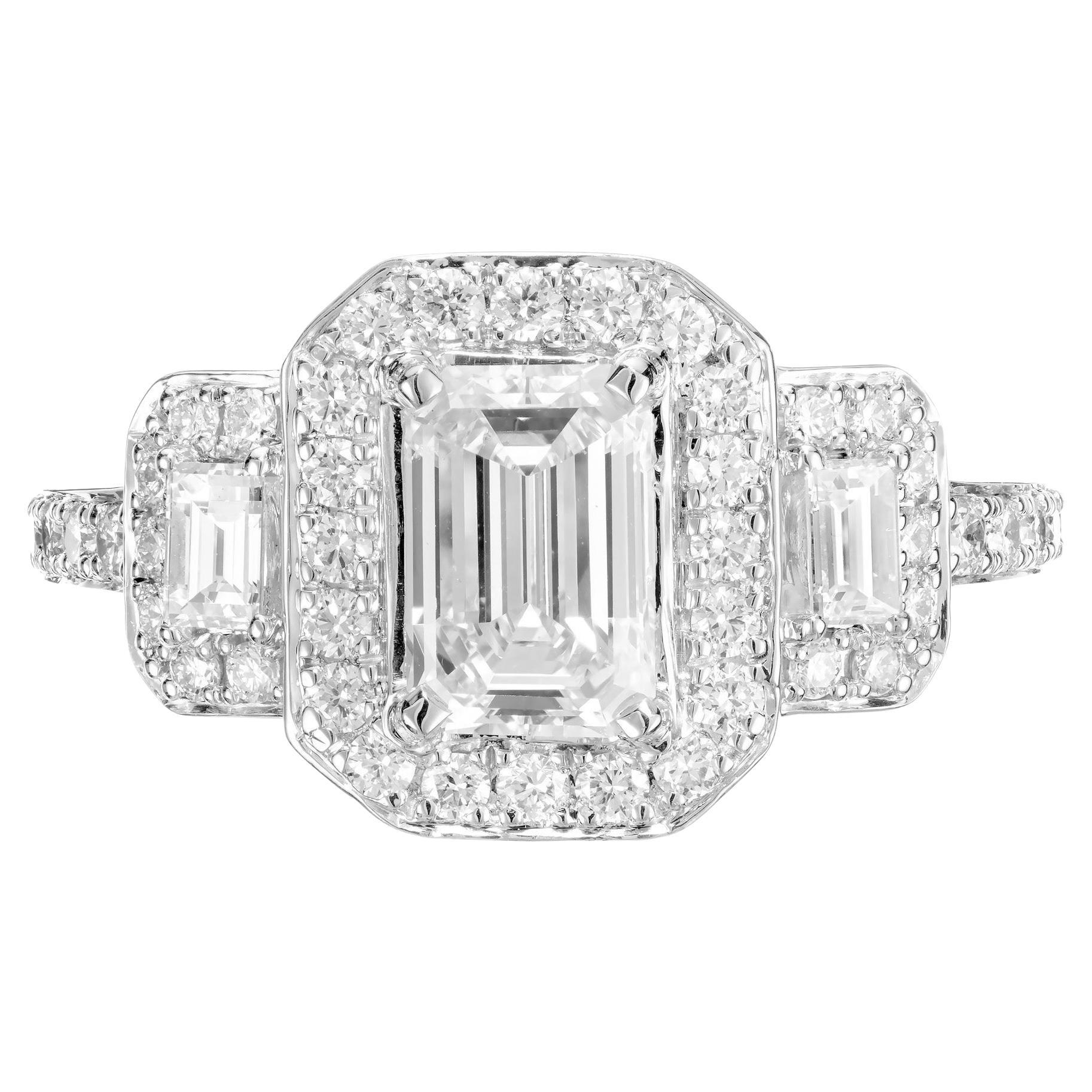 Peter Suchy GIA 1.08 Carat Diamond Halo Platinum Three-Stone Engagement Ring