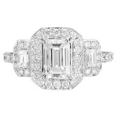Peter Suchy GIA 1.08 Carat Diamond Halo Platinum Three-Stone Engagement Ring