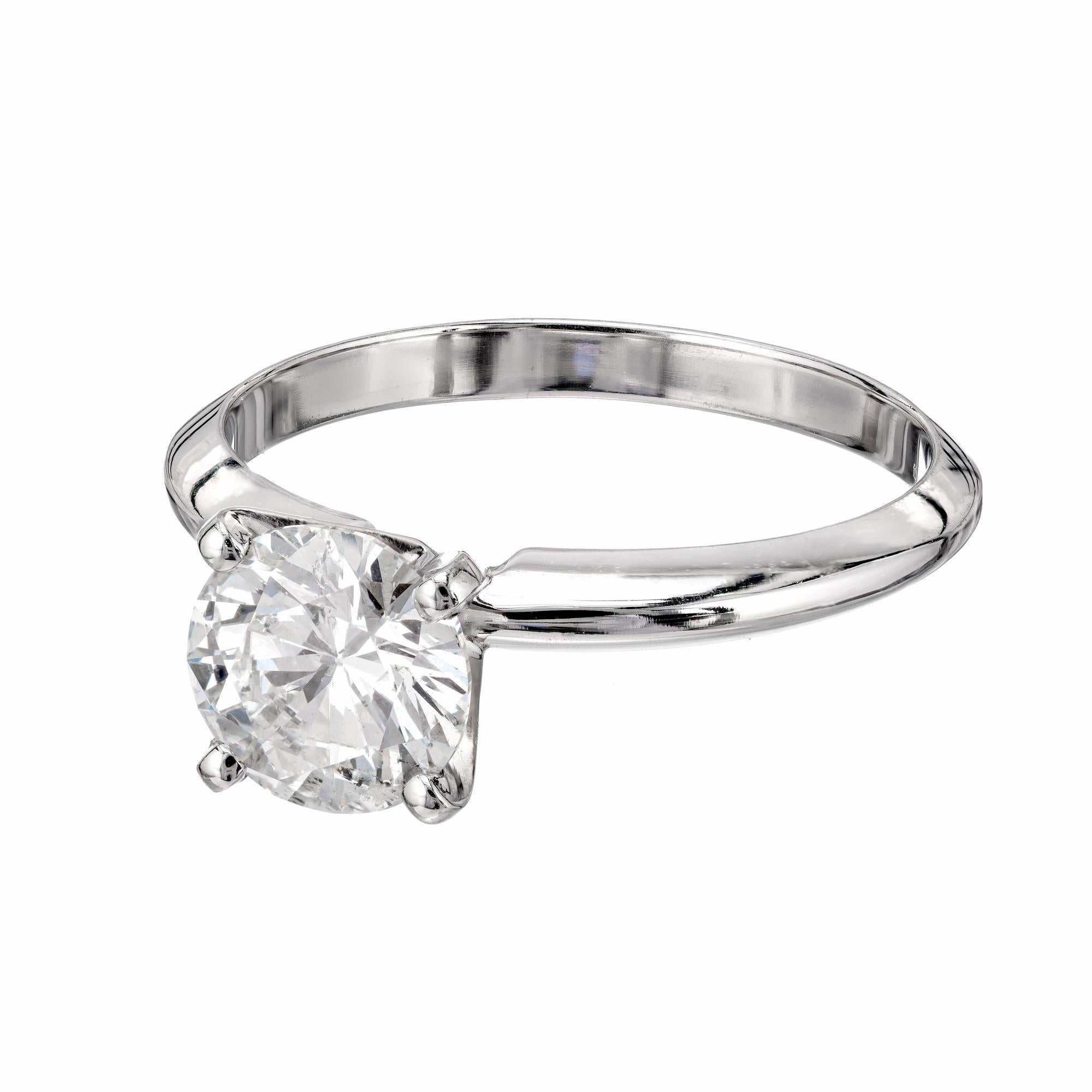 Diamond solitaire engagement ring. Bright sparkly transitional cut diamond. GIA certified stone set in a platinum setting from the Peter Suchy Workshop. 

1 round brilliant cut H I diamond, Approximate 1.08ct GIA Certificate # 1192196071
Size 6 and