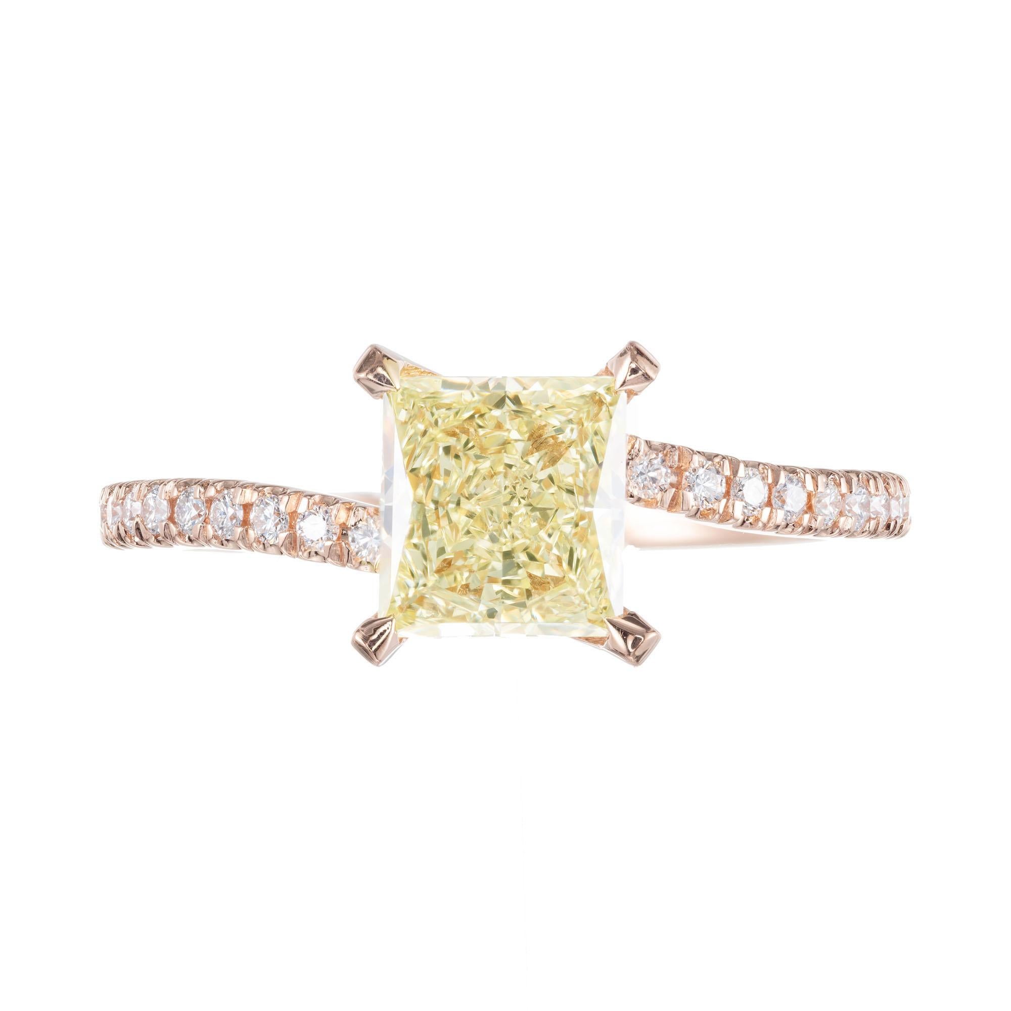 Peter Suchy simple bypass style 18k rose gold diamond engagement ring. GIA certified 1.08 princess cut light yellow center stone. Created in the Peter Suchy Workshop.  

1 princess cut diamond W-X VS2, approx. 1.08ct GIA Certificate # 6207223918
20