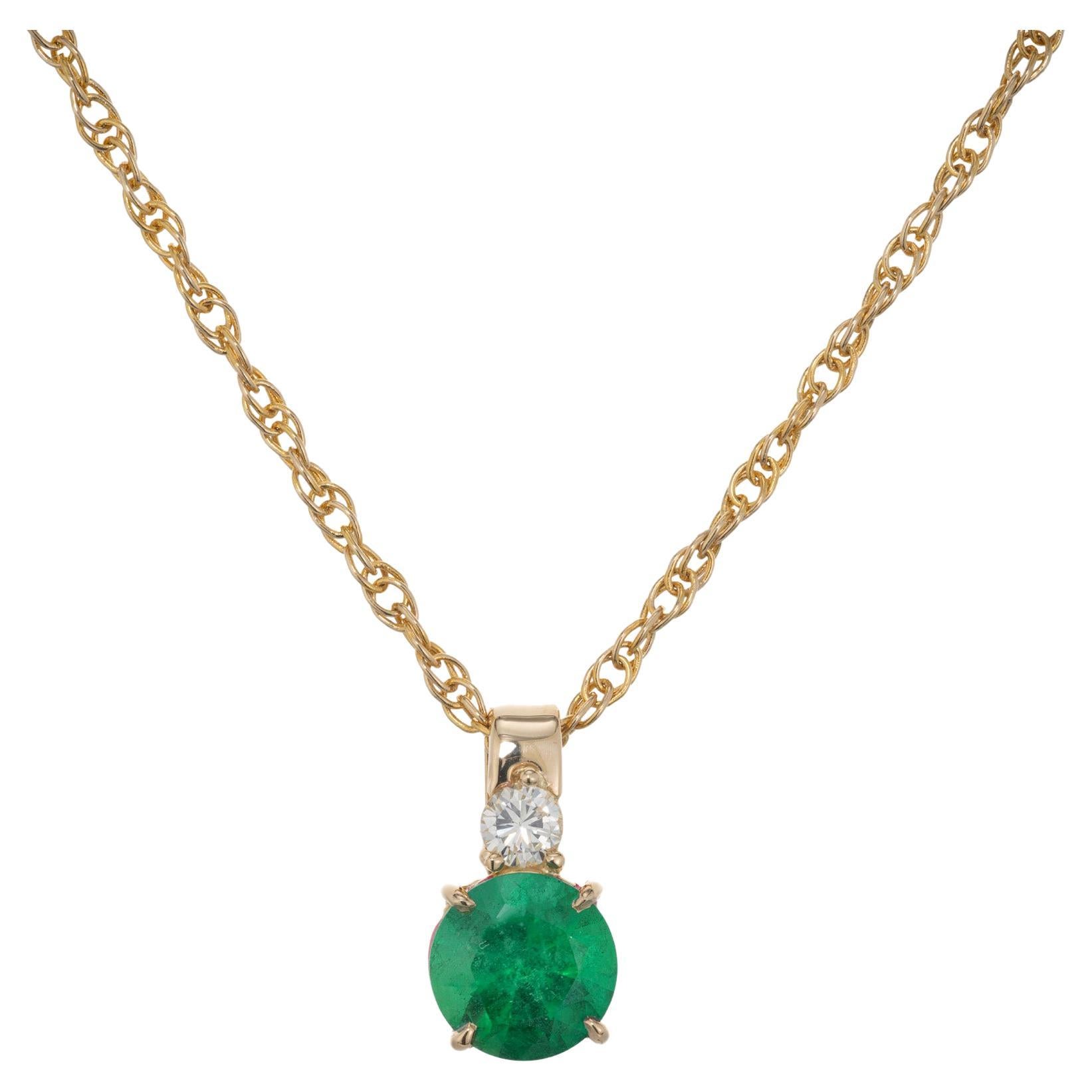 Peter Suchy GIA Certified 1.08 Carat Emerald Diamond Gold Pendant Necklace For Sale