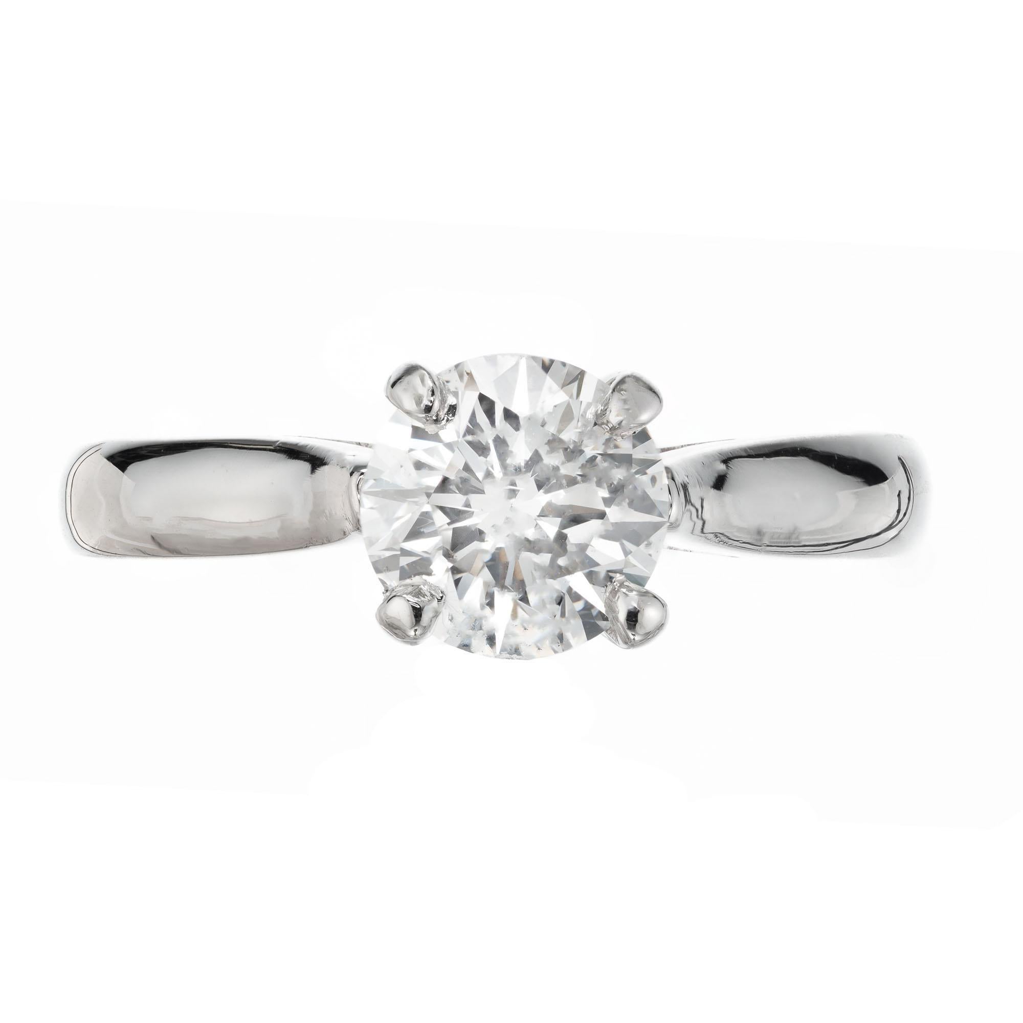 GIA certified 1.09 carat round brilliant cut diamond solitaire engagement ring, set in a classic platinum setting from the Peter Suchy Workshop. 

1 round brilliant cut diamond, H SI2 approx. 1.09cts GIA # 6204913131
Size 6.5 and sizable
Platinum