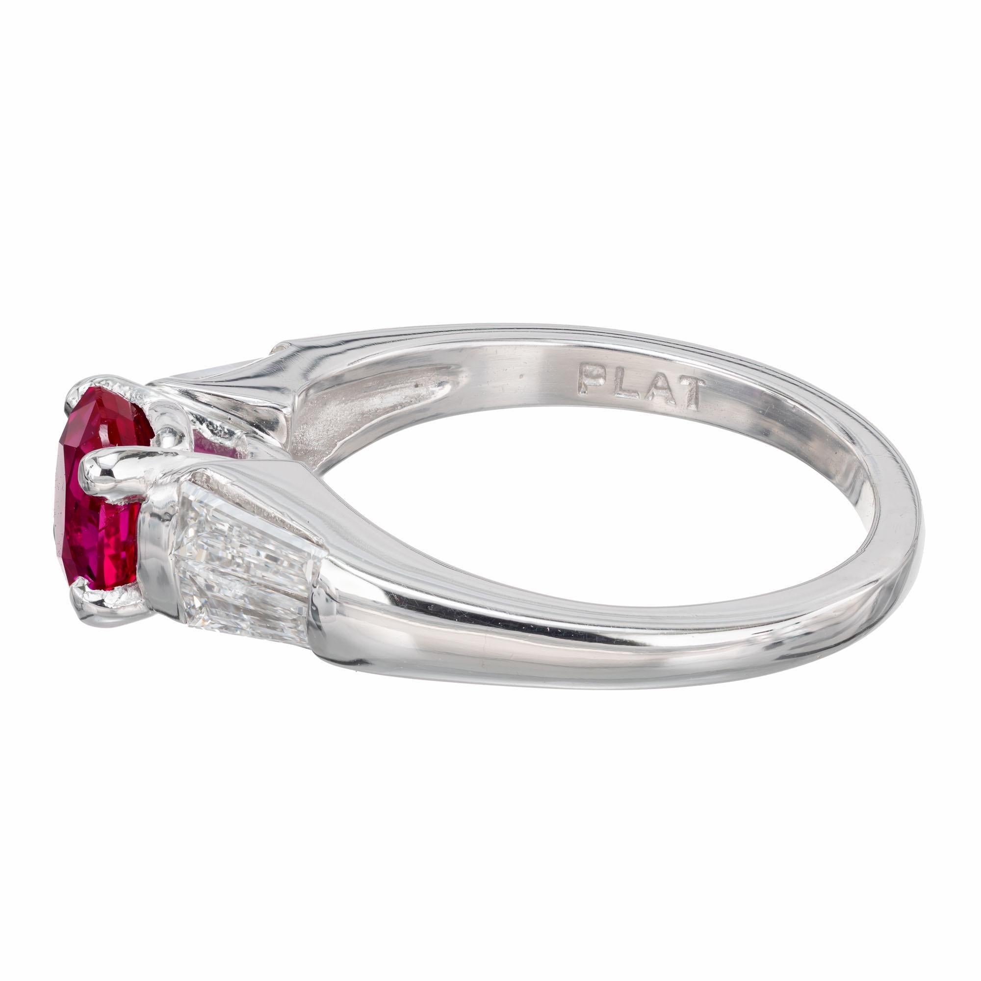 Oval Cut Peter Suchy GIA Certified 1.10 Ruby Diamond Platinum Engagement Ring For Sale