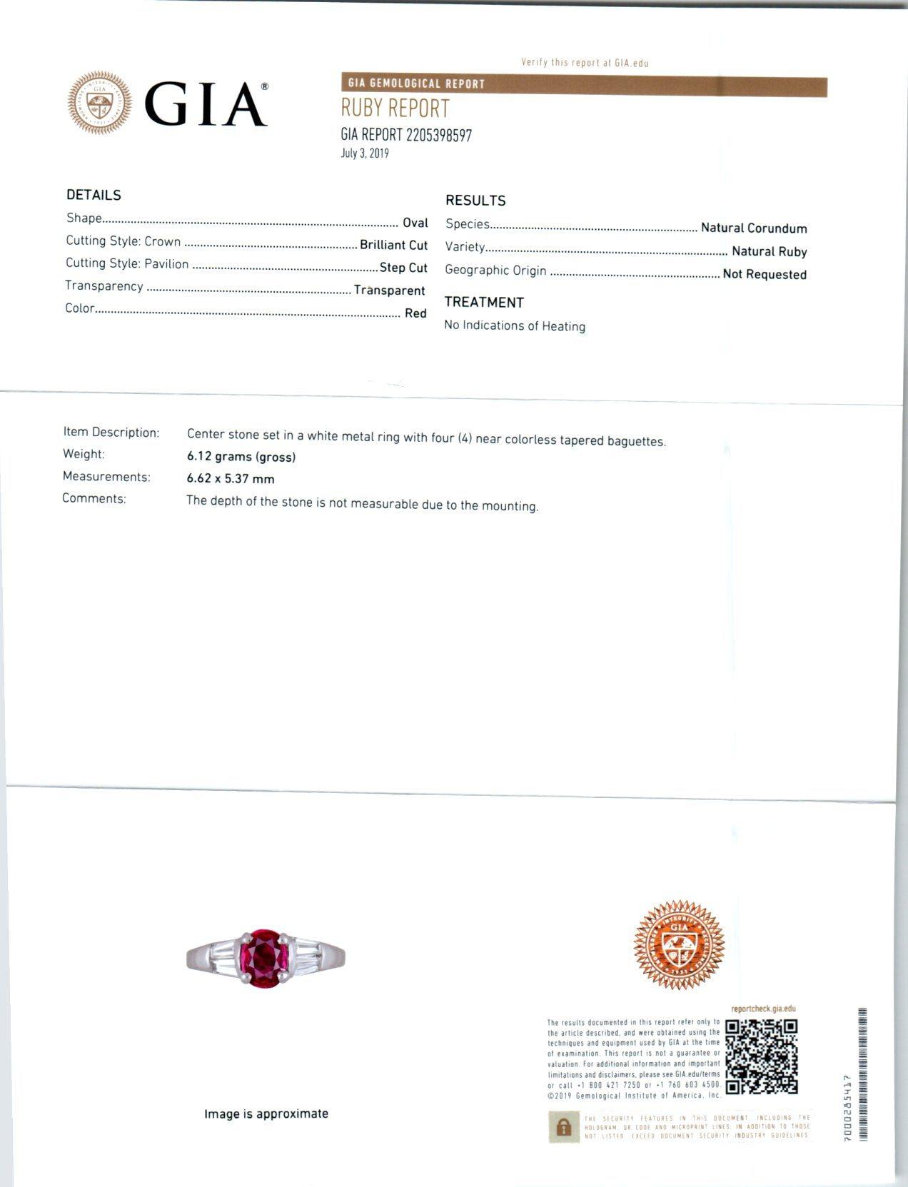 Bague de fiançailles Peter Suchy en platine avec rubis certifié GIA de 1,10 carat et diamant en vente 3