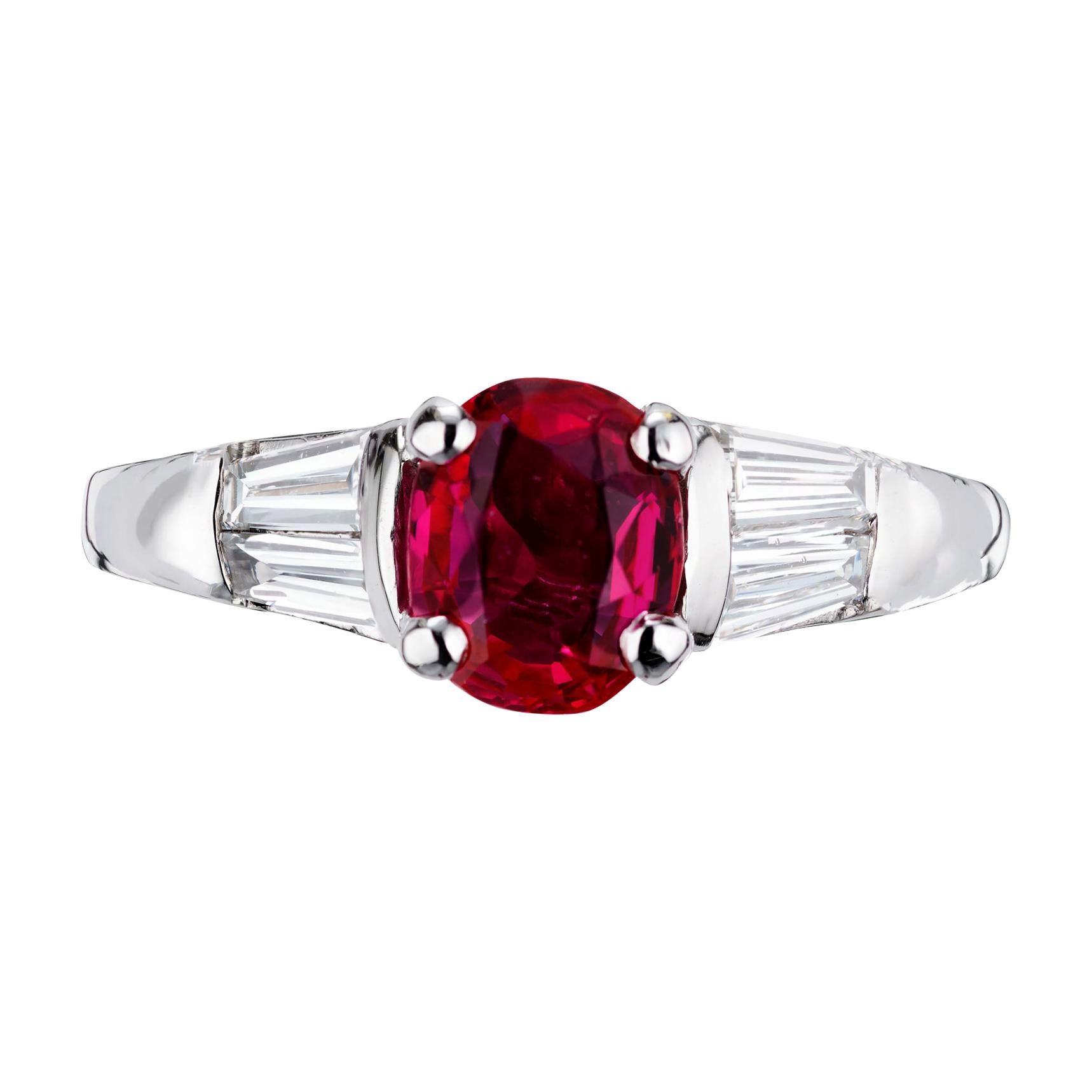 Peter Suchy GIA Certified 1.10 Ruby Diamond Platinum Engagement Ring
