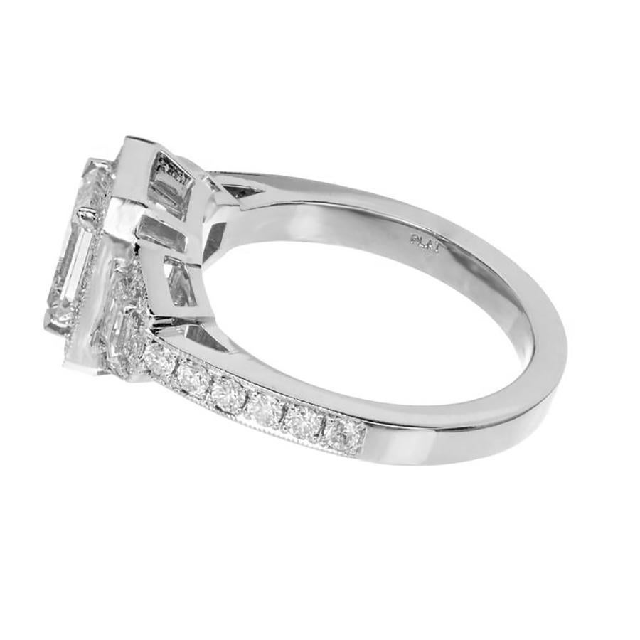 Emerald Cut Peter Suchy GIA Certified 1.11 Carat Diamond Halo Platinum Engagement Ring For Sale