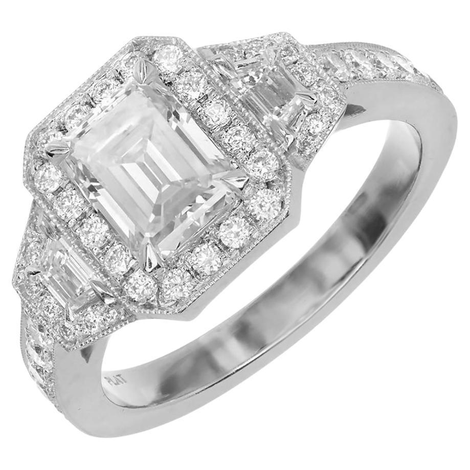 Peter Suchy GIA Certified 1.11 Carat Diamond Halo Platinum Engagement Ring