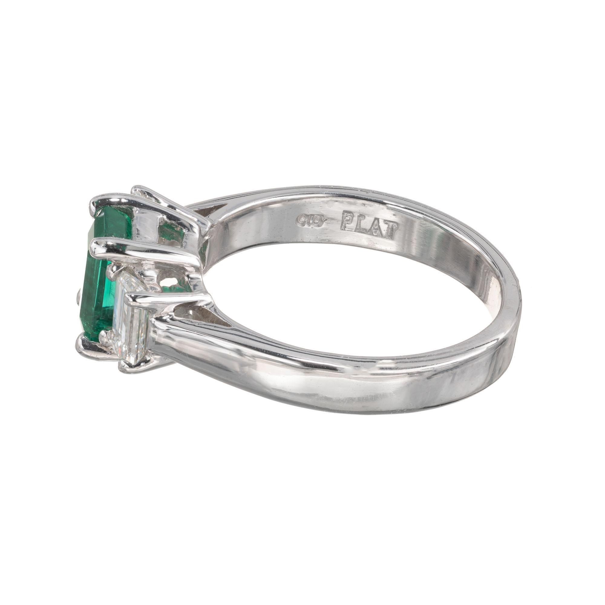 Emerald Cut Peter Suchy GIA Certified 1.11 Carat Emerald Diamond Engagement Platinum Ring For Sale