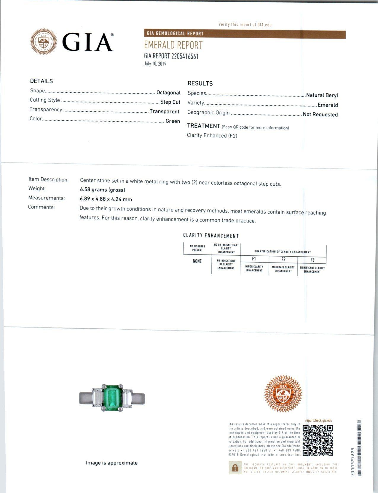 Bague de fiançailles en platine Peter Suchy avec diamant émeraude certifié GIA de 1,11 carat en vente 2