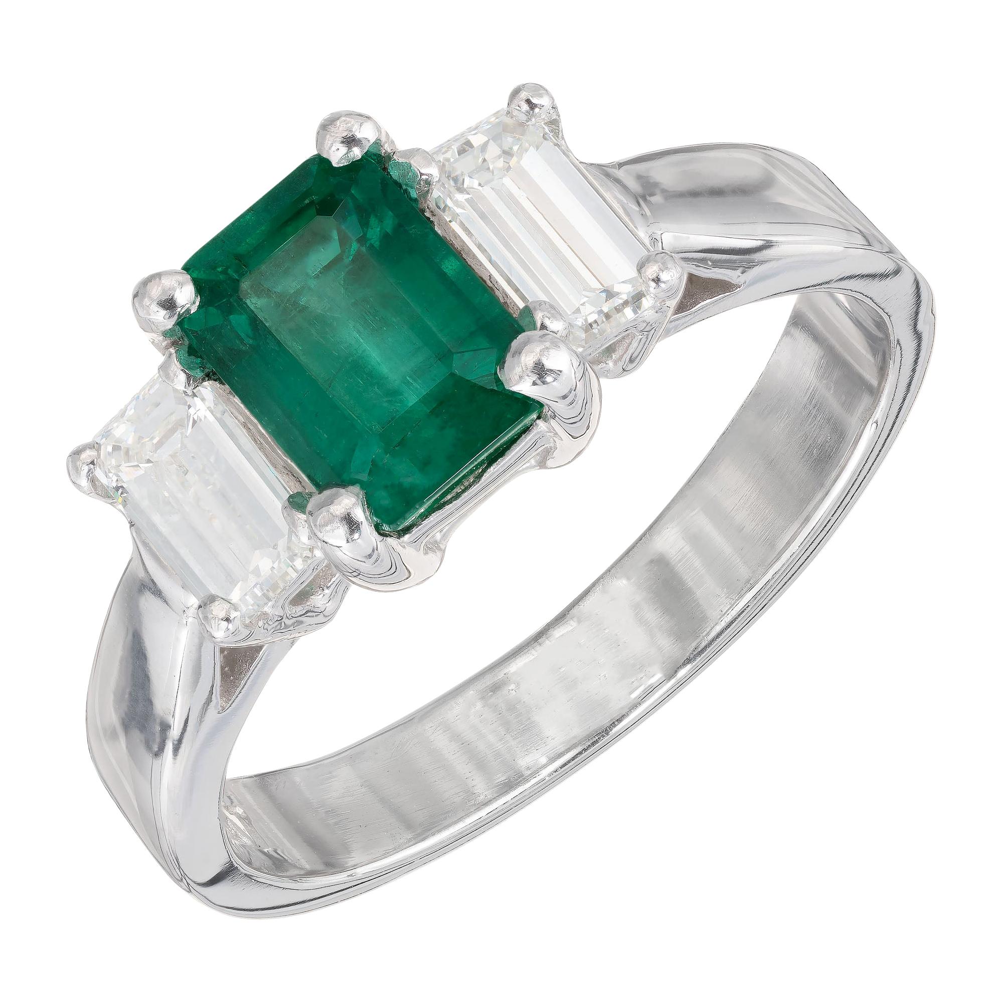 Peter Suchy GIA Certified 1.11 Carat Emerald Diamond Engagement Platinum Ring For Sale