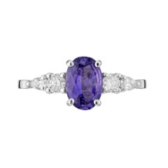 Bague de fiançailles Peter Suchy en or blanc avec diamants et saphir certifié GIA de 1.11 carat