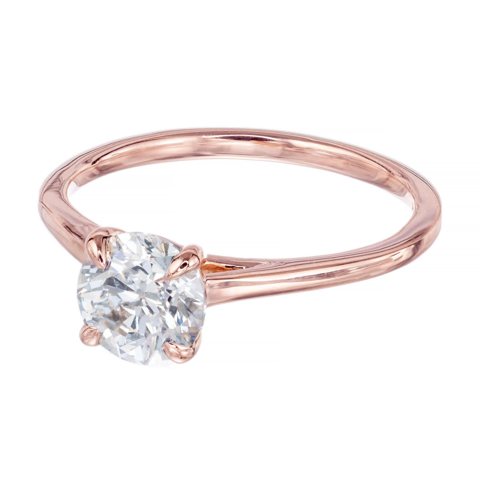 GIA certified natural faint brown color, Ideal brilliant cut diamond engagement ring. GIA certified center stone, set in a simple classic 14k rose gold solitaire engagement setting. Created in the Peter Suchy Workshop.

1 round brilliant cut faint