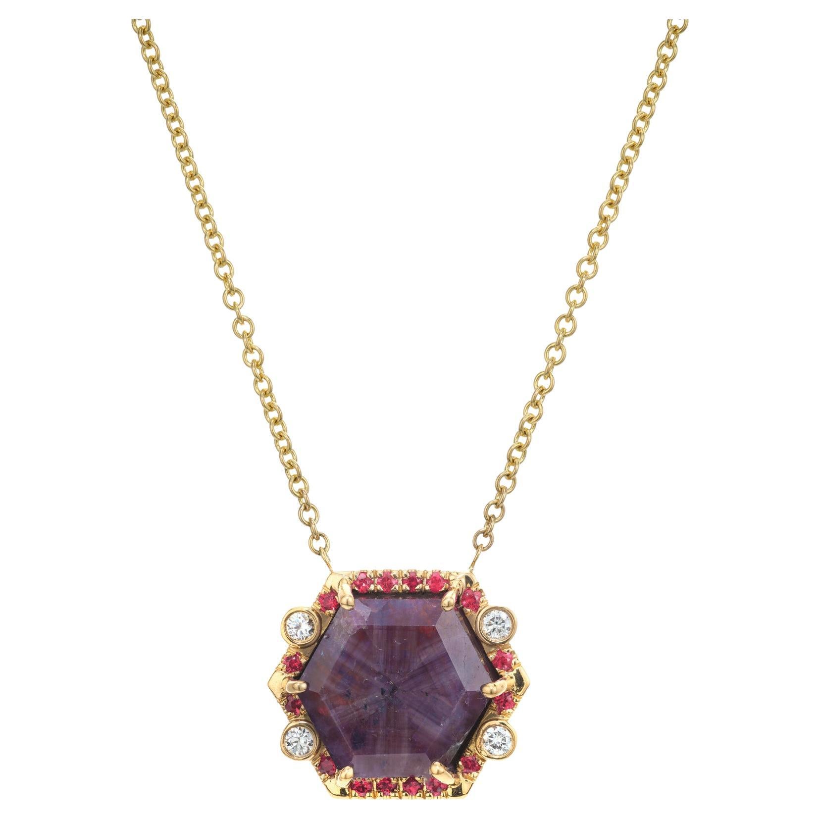 Peter Suchy Collier pendentif en or jaune avec diamants et rubis certifié GIA de 11,71 carats 