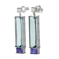 Peter Suchy Pendientes colgantes de oro con zafiro, diamante y aguamarina de 1,18 quilates, certificados por el GIA