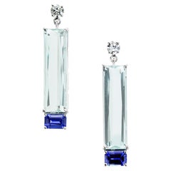 Peter Suchy GIA Certified 1.18 Carat Sapphire Aqua Diamond Gold Dangle Earrings