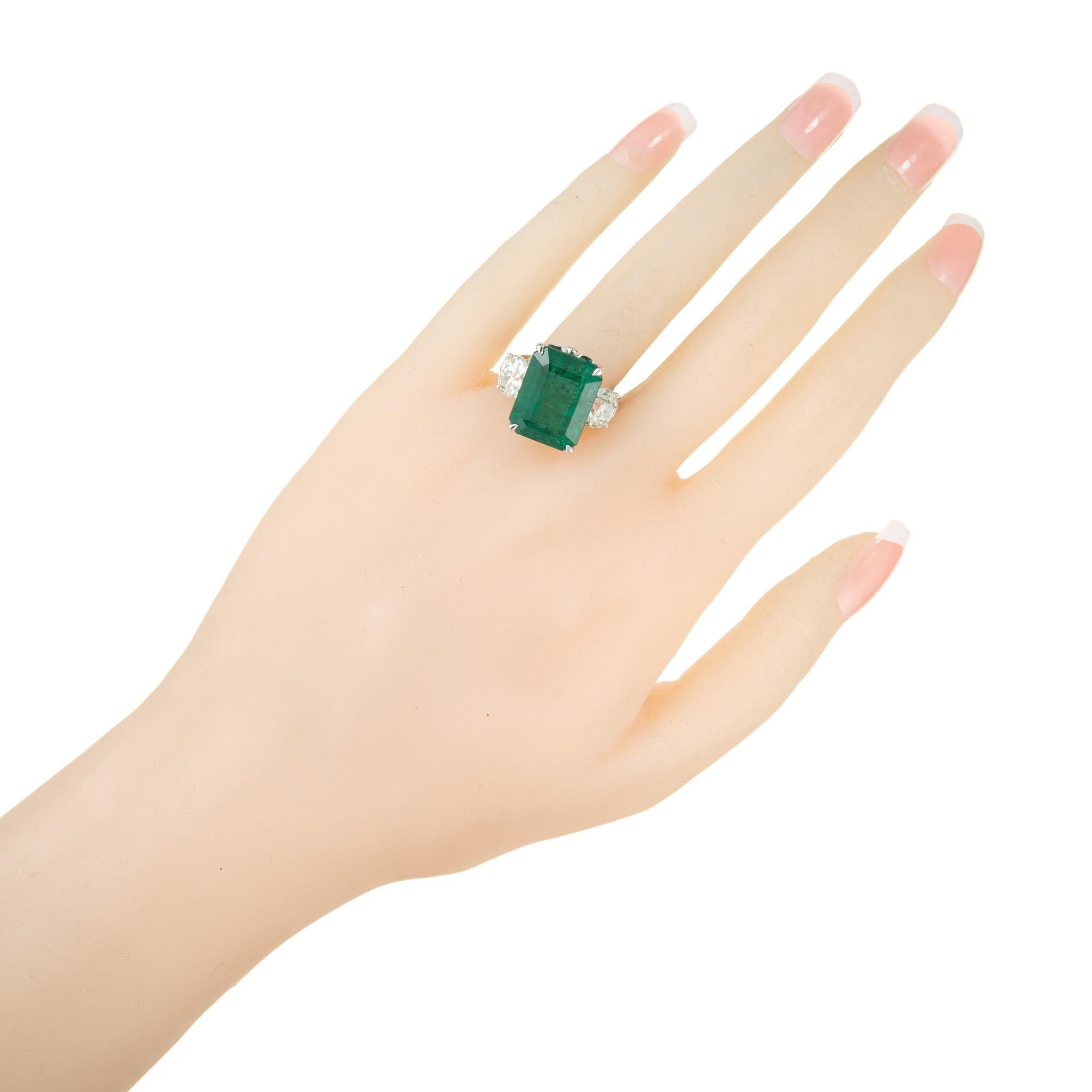 Peter Suchy GIA 11.89 Carat Emerald Diamond Gold Three-Stone Engagement Ring For Sale 3
